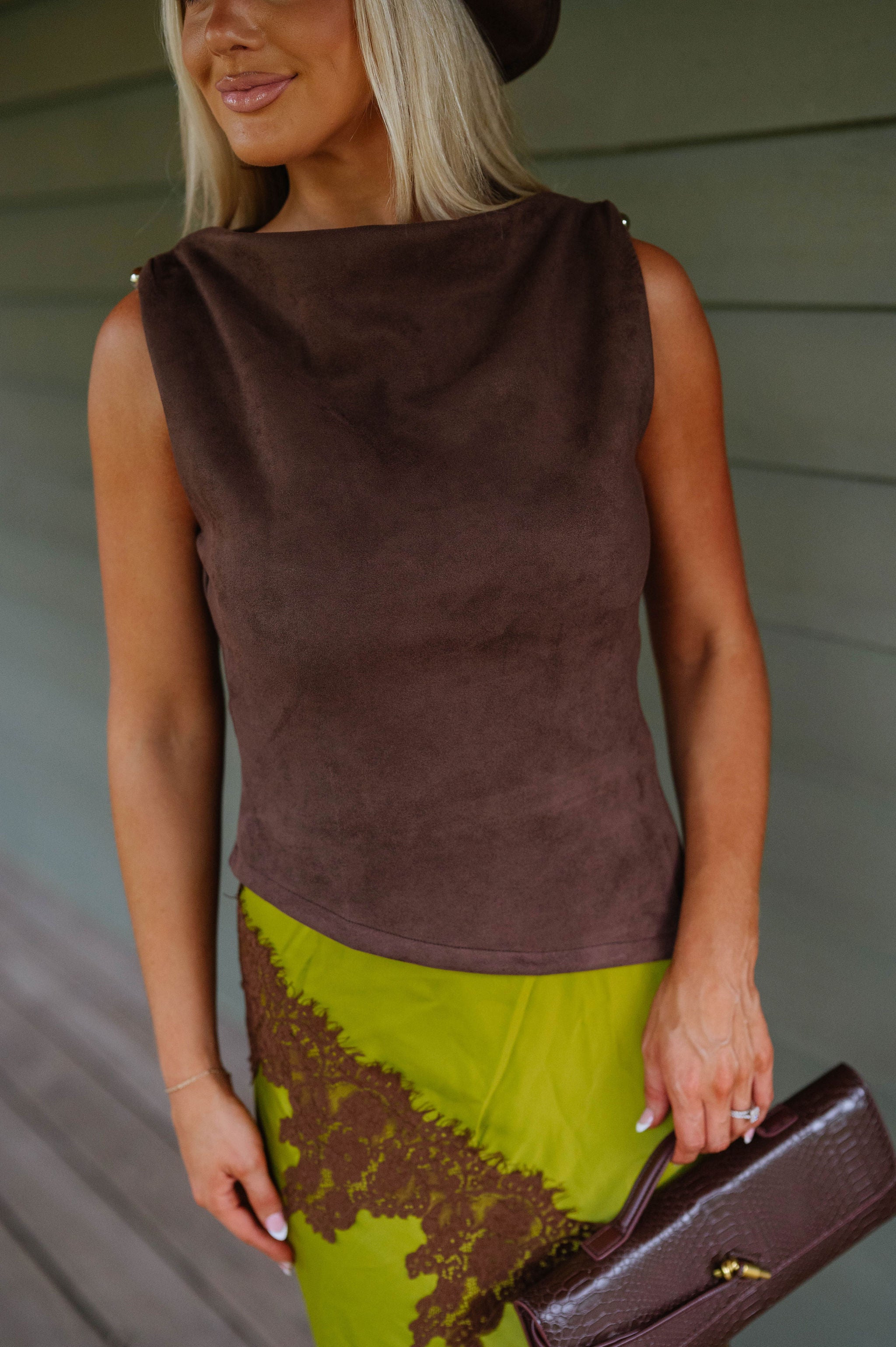 Lucy Sleeveless Tank Top-Suede Brown