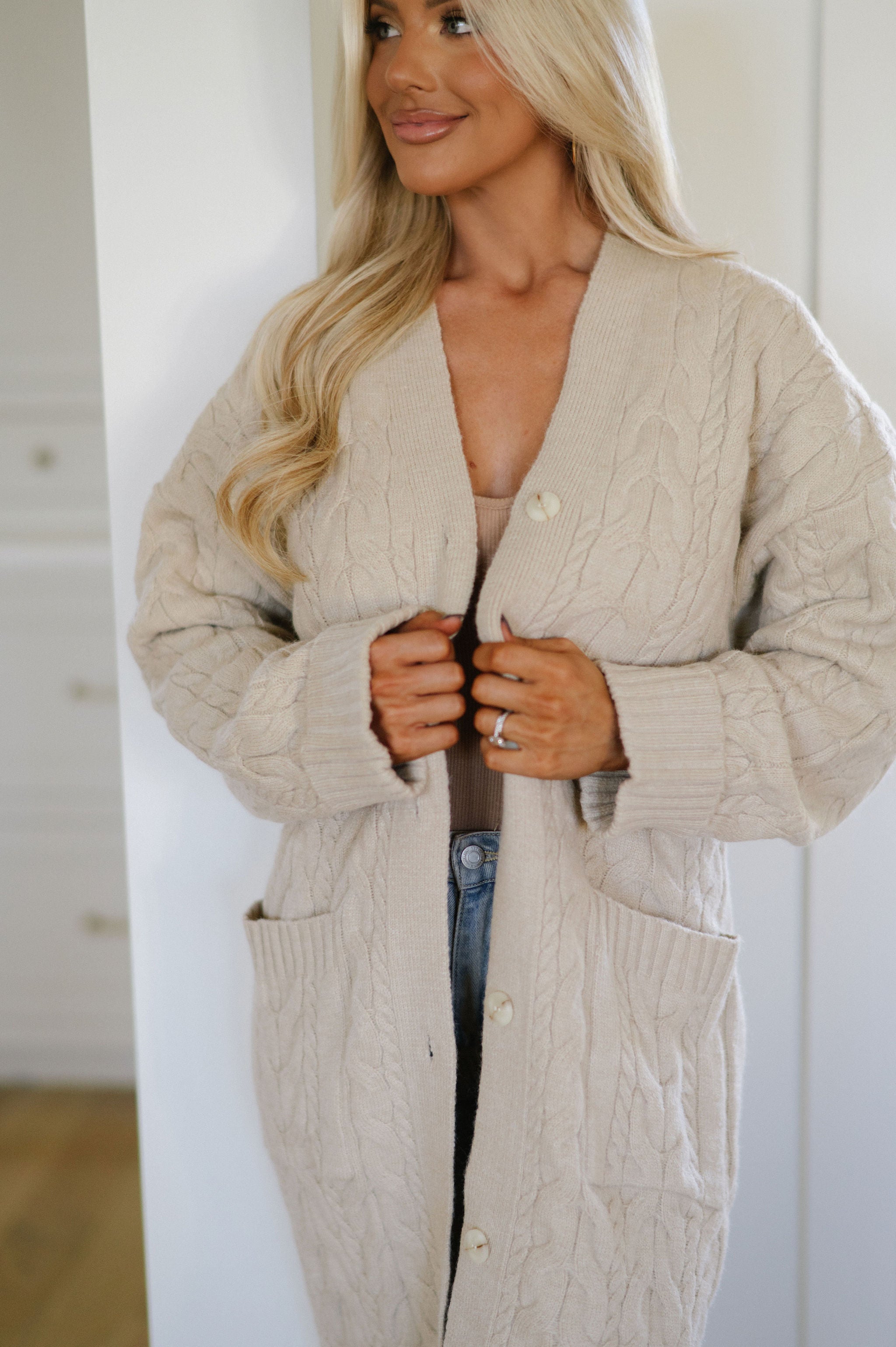 Cable Knit Midi Cardigan- Taupe