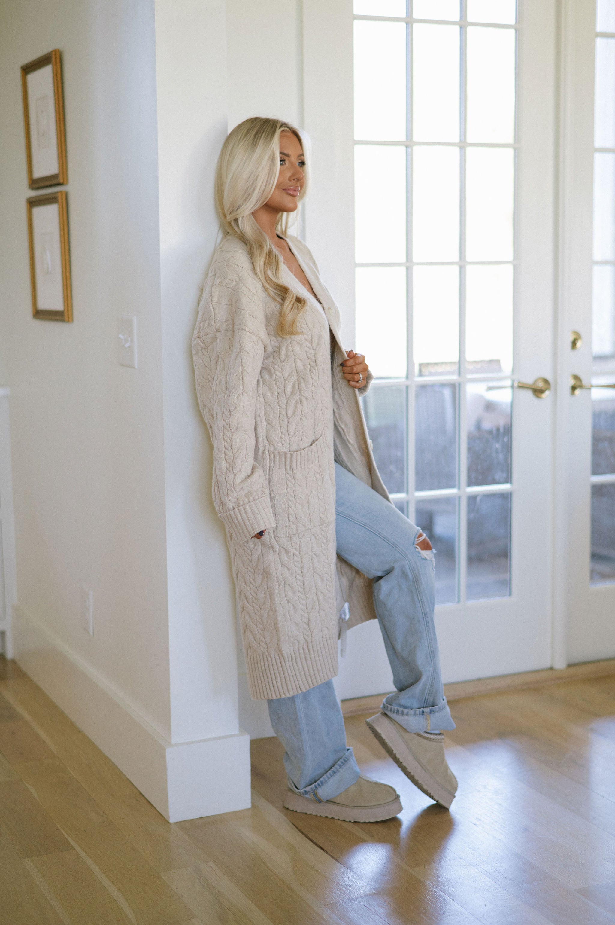 Cable Knit Midi Cardigan- Taupe