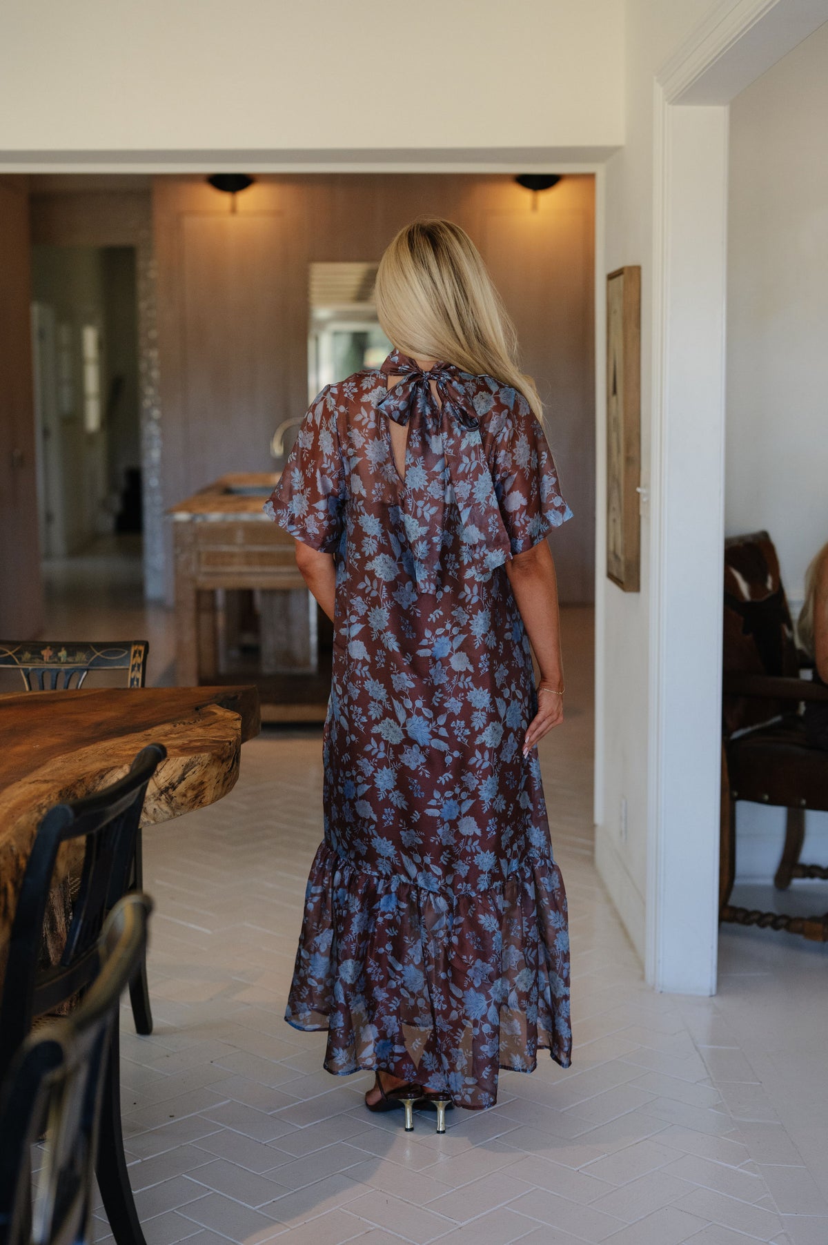 London High-Neck Maxi Dress-Brown