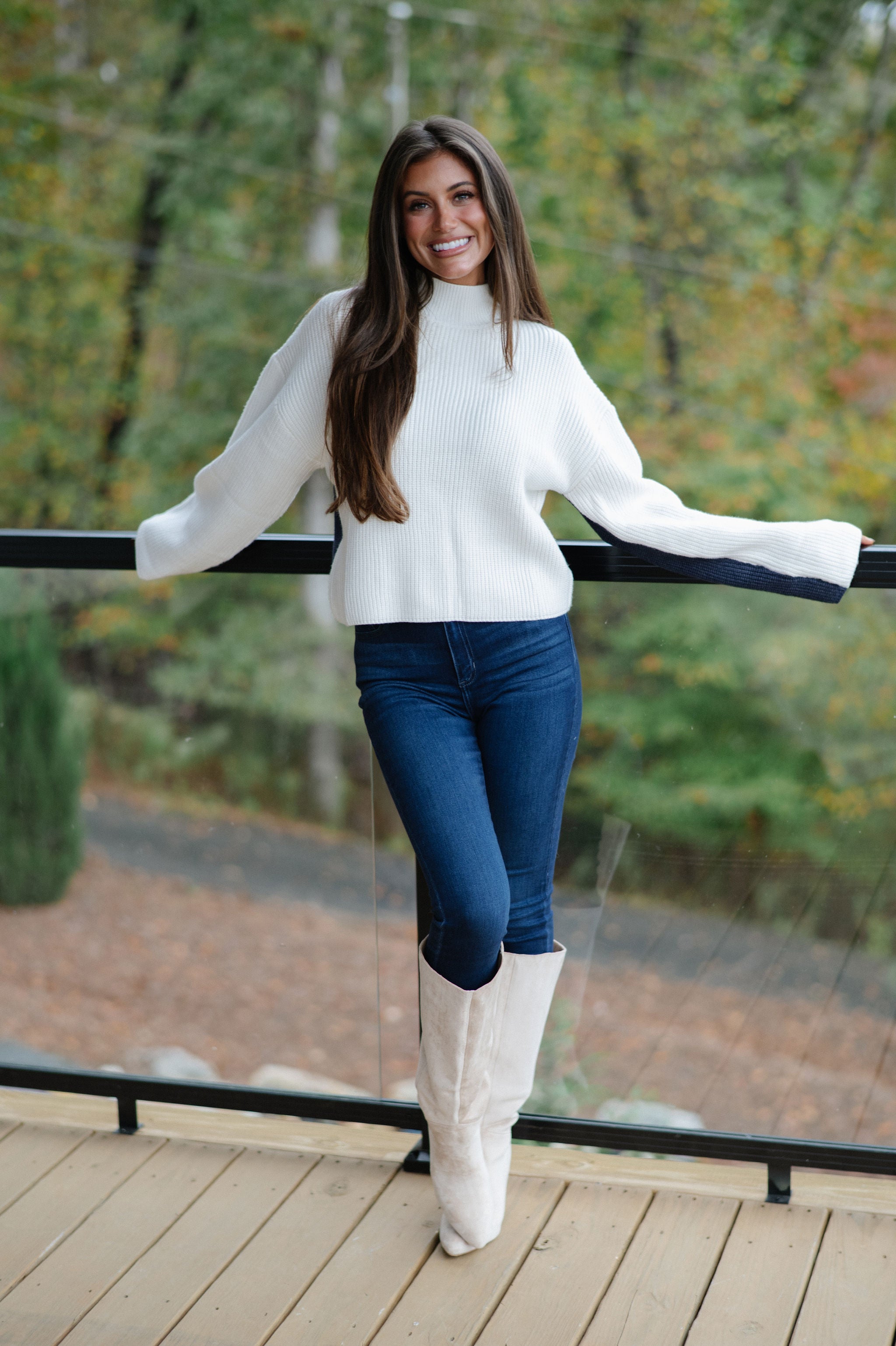 Bexley Two Tone Sweater-Ivory/Navy