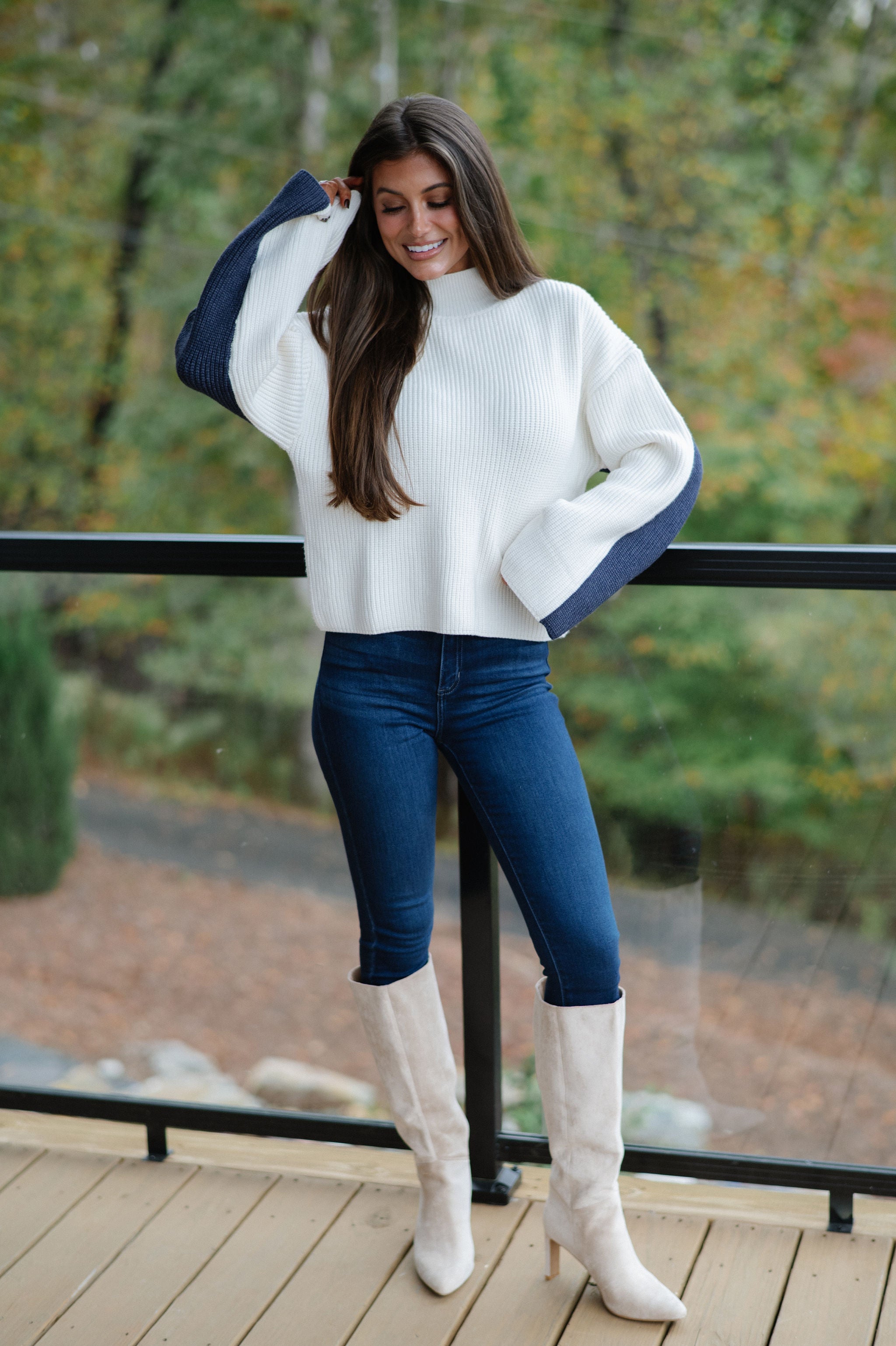 Bexley Two Tone Sweater-Ivory/Navy