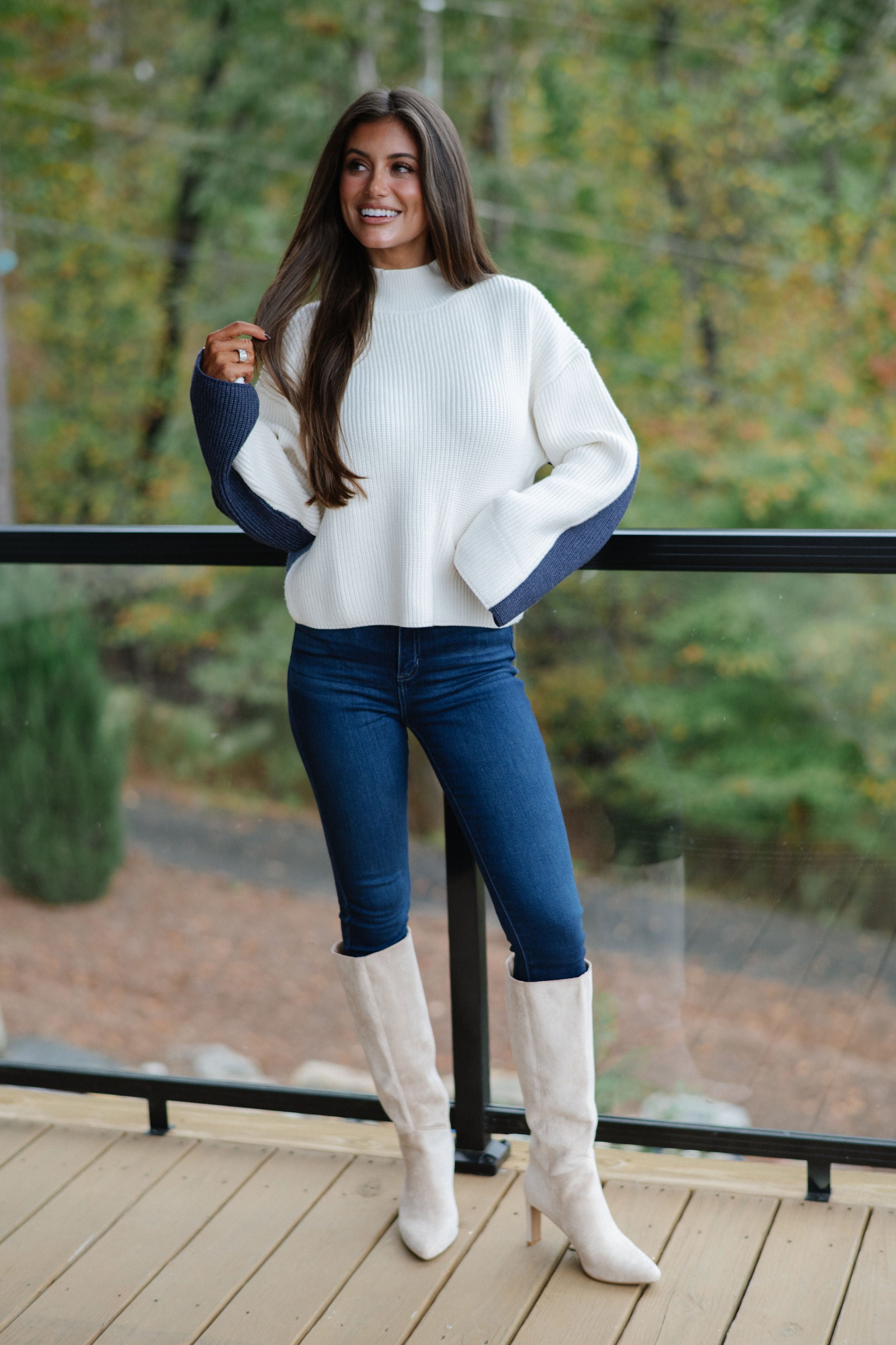 Bexley Two Tone Sweater-Ivory/Navy