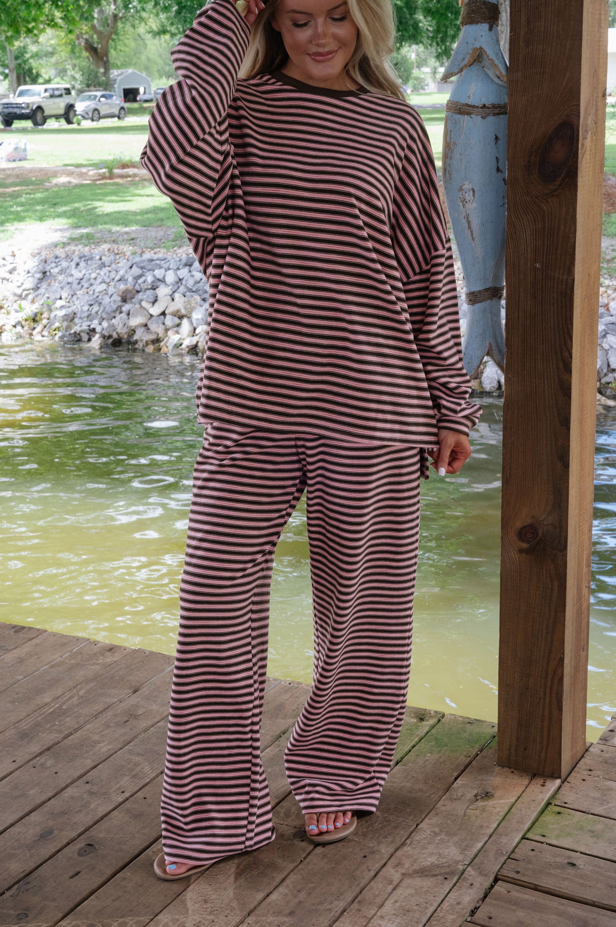 Ruby Striped Pant Set-Pink