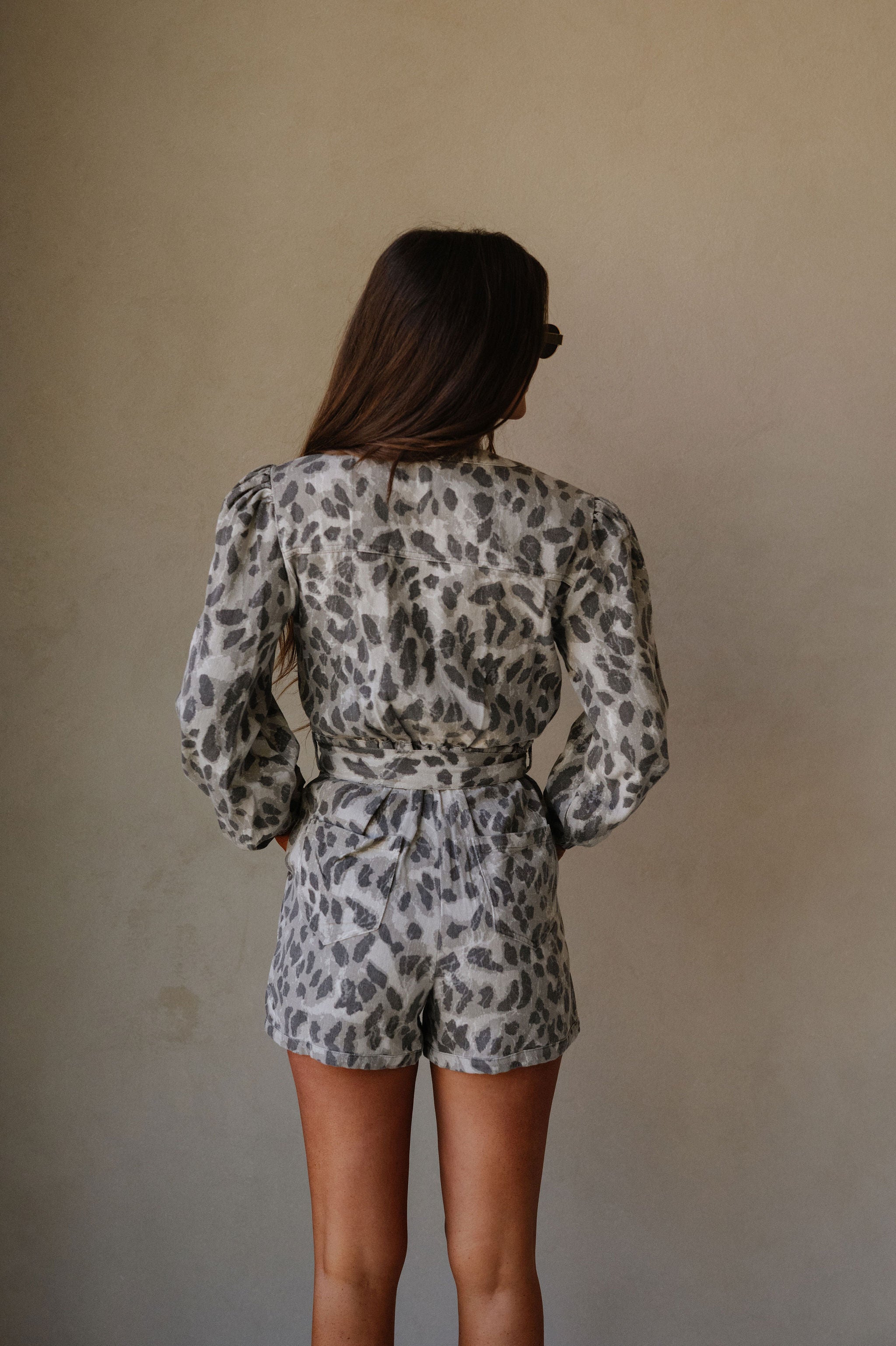 Leopard Print Romper-Taupe/Grey