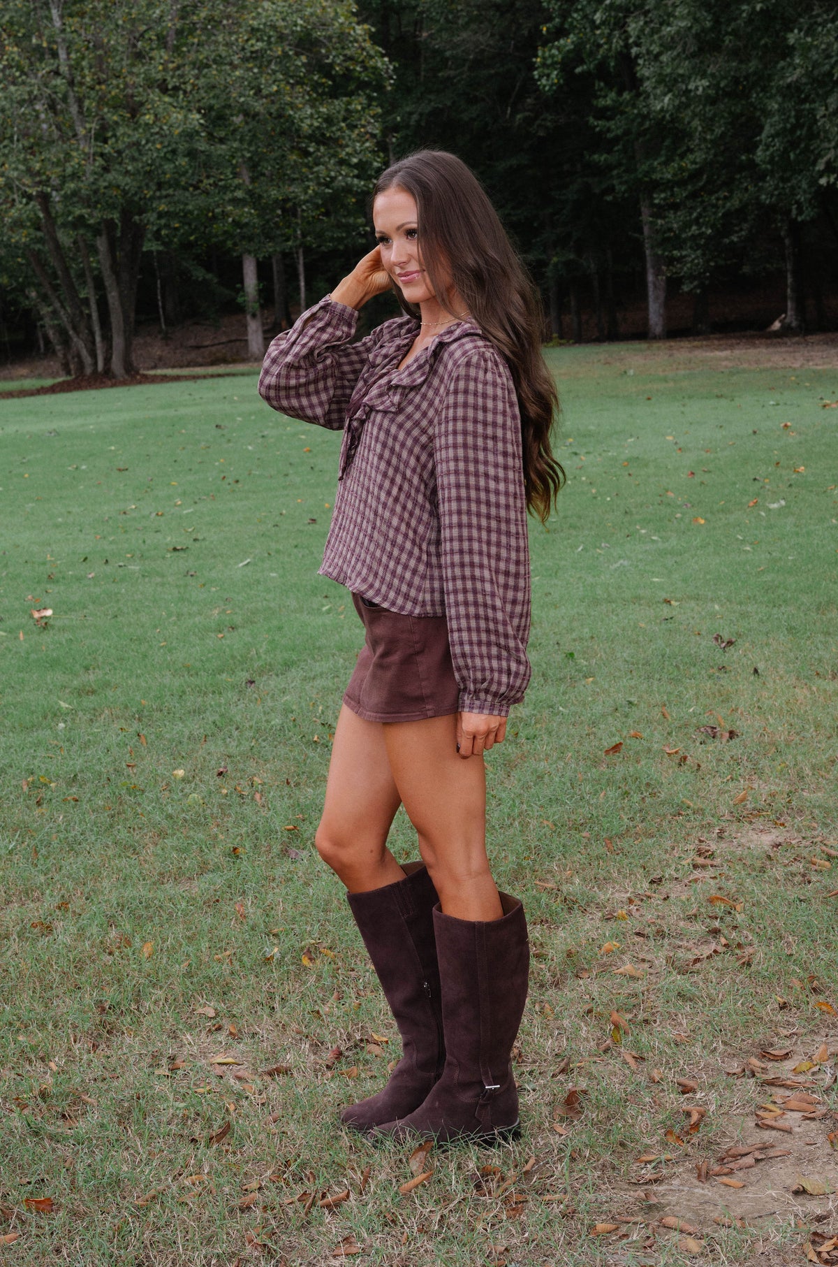 Autumn Gingham Blouse-Brown