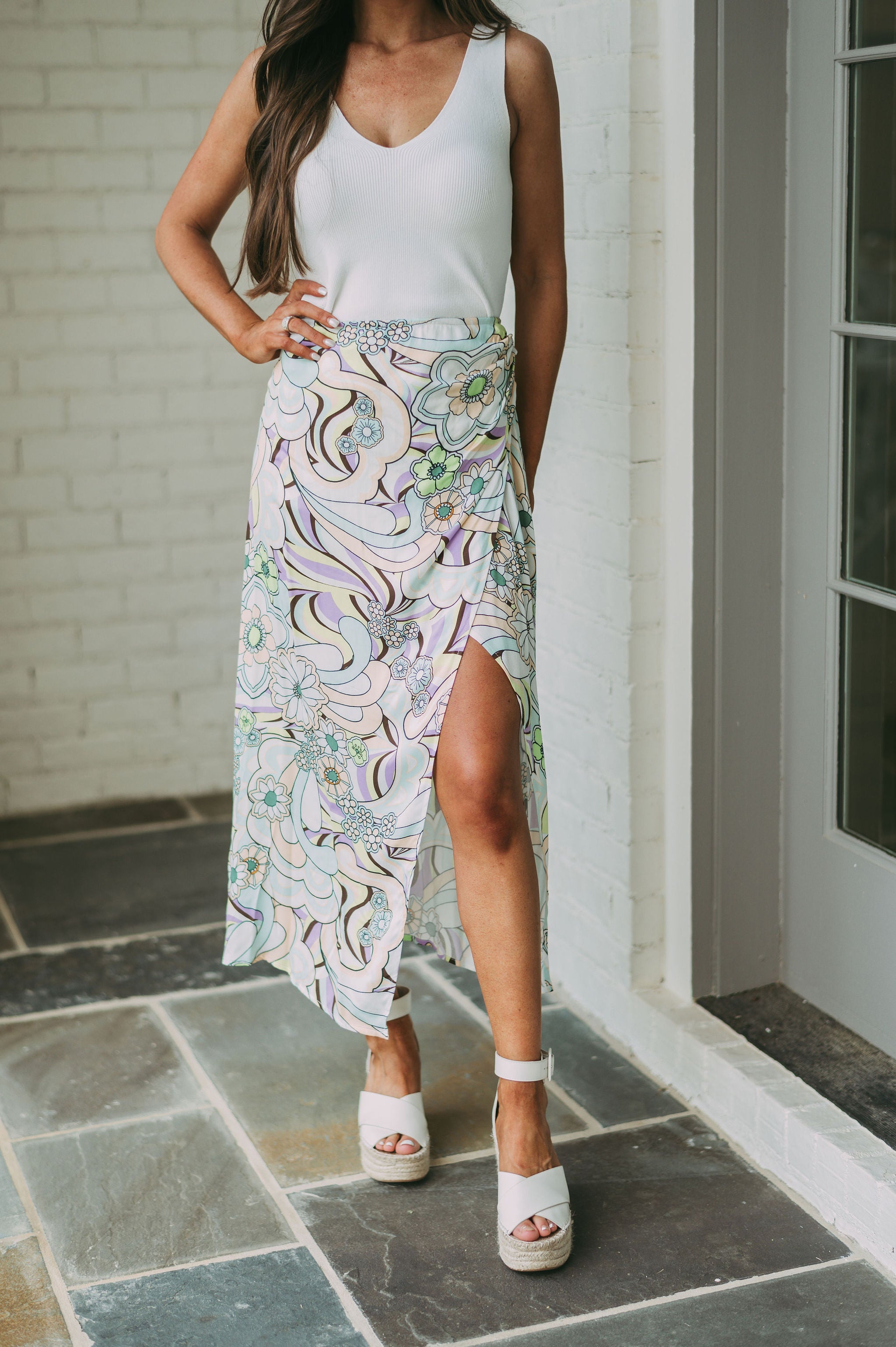 Multi Floral Midi Skirt