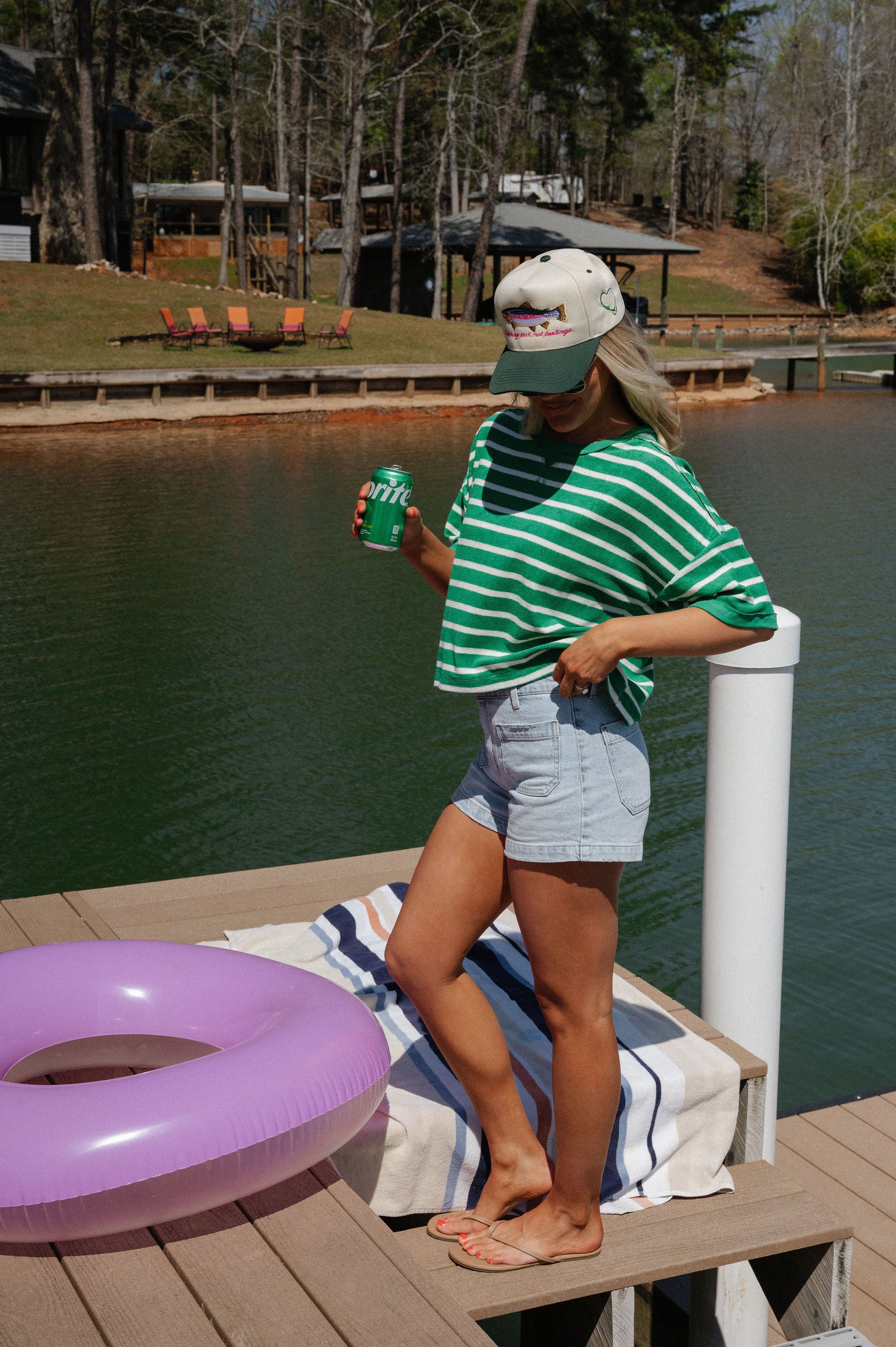 Terry Striped Oversized Top-Green/Oat