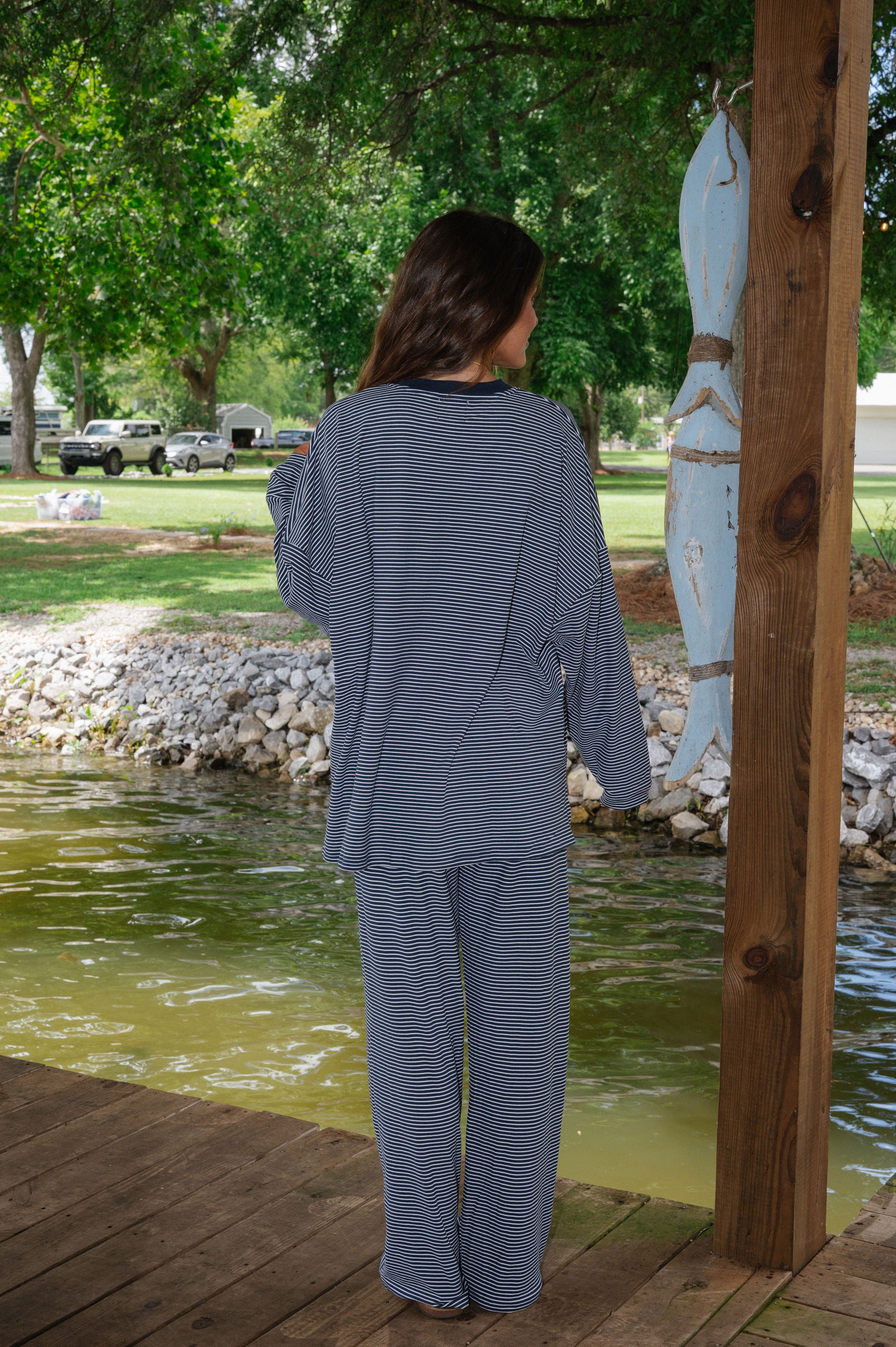 Nelly Striped Pants-Navy