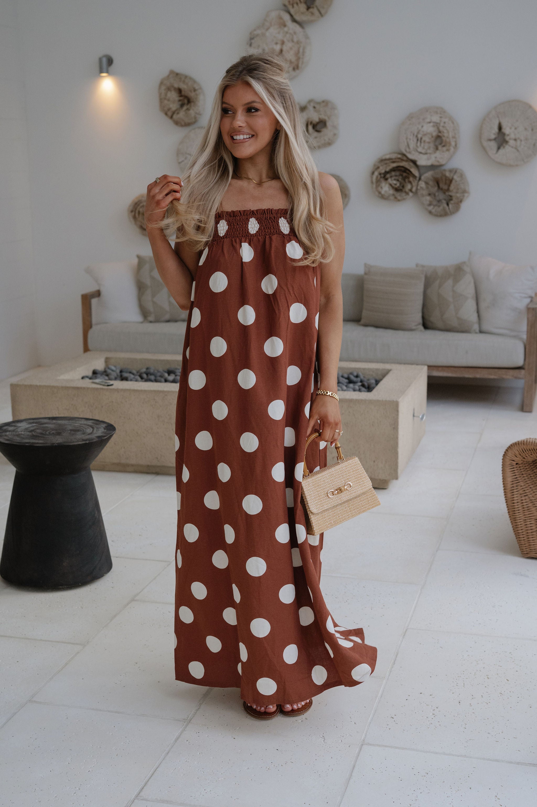 Miley Polka Dot Maxi Dress-Brown