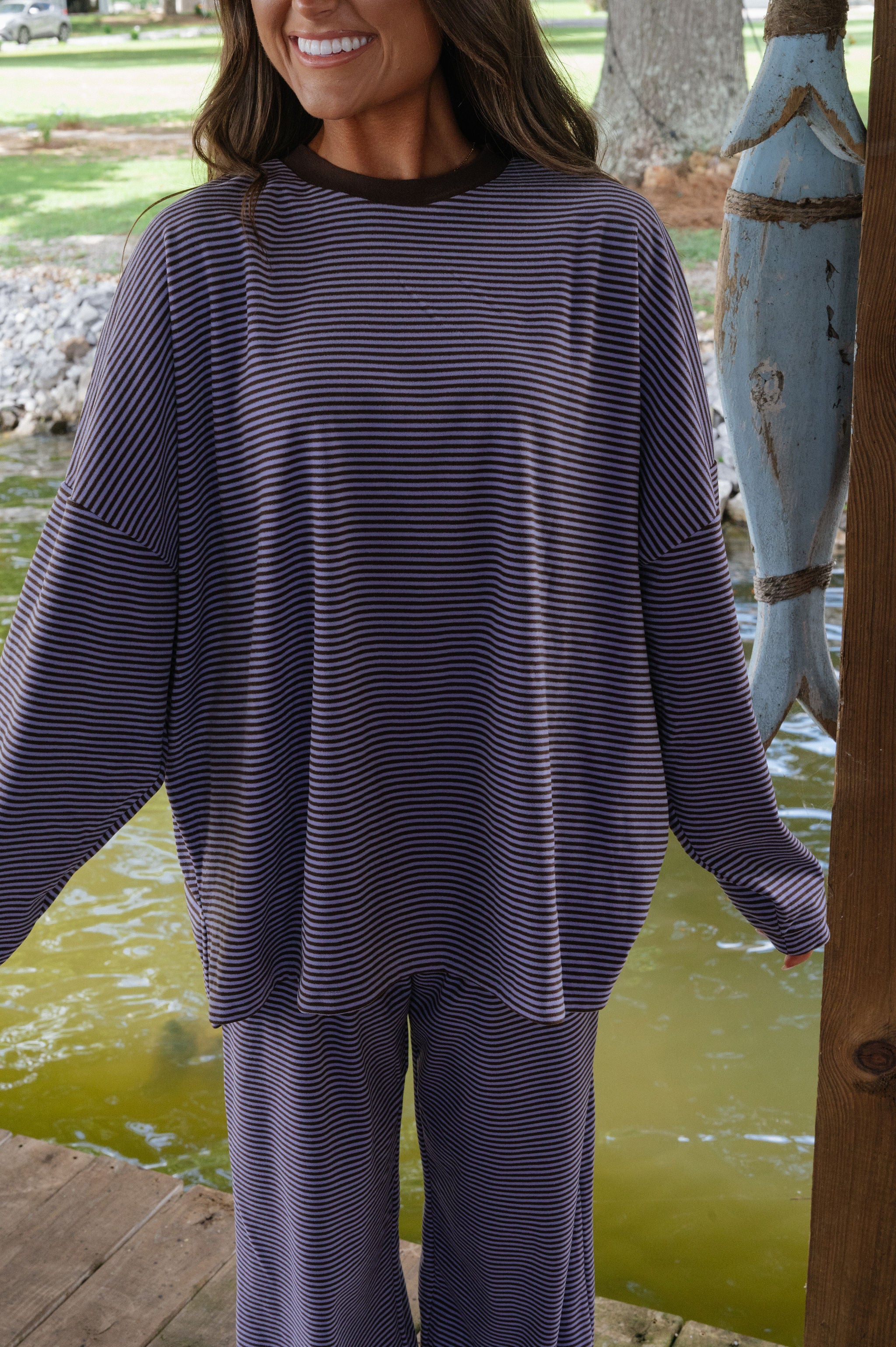 Lincoln Striped Oversized Top-Lavender