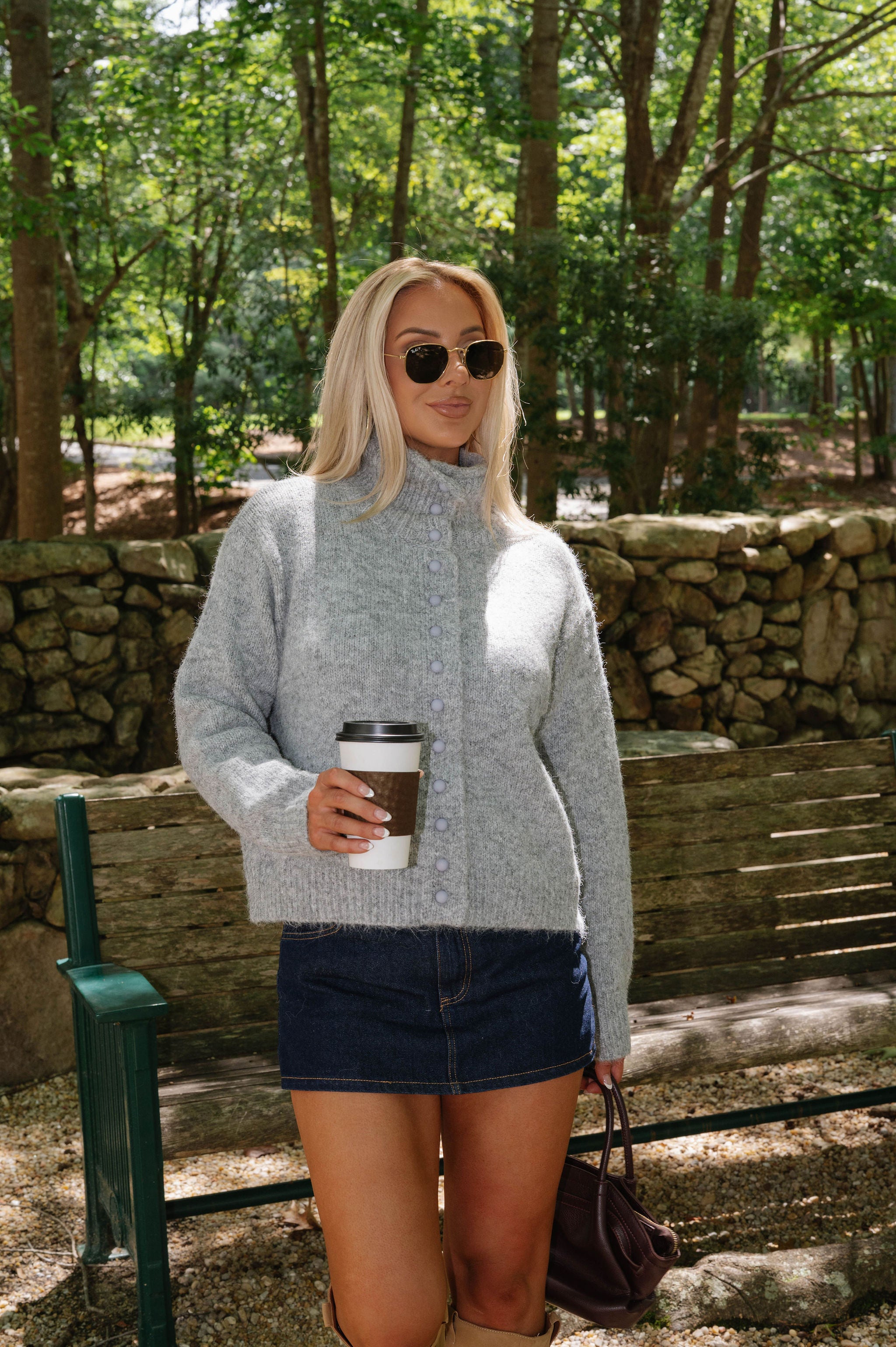 Blaire High Neck Cardigan-Grey