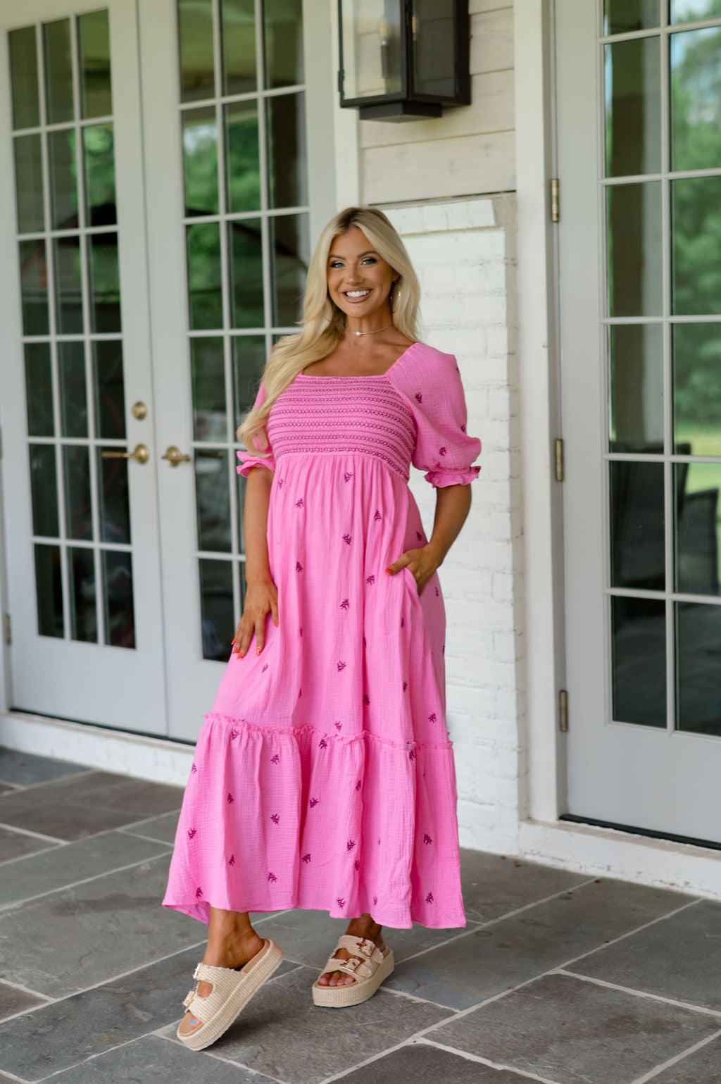 Paxton Embroidered Maxi Dress-Pink