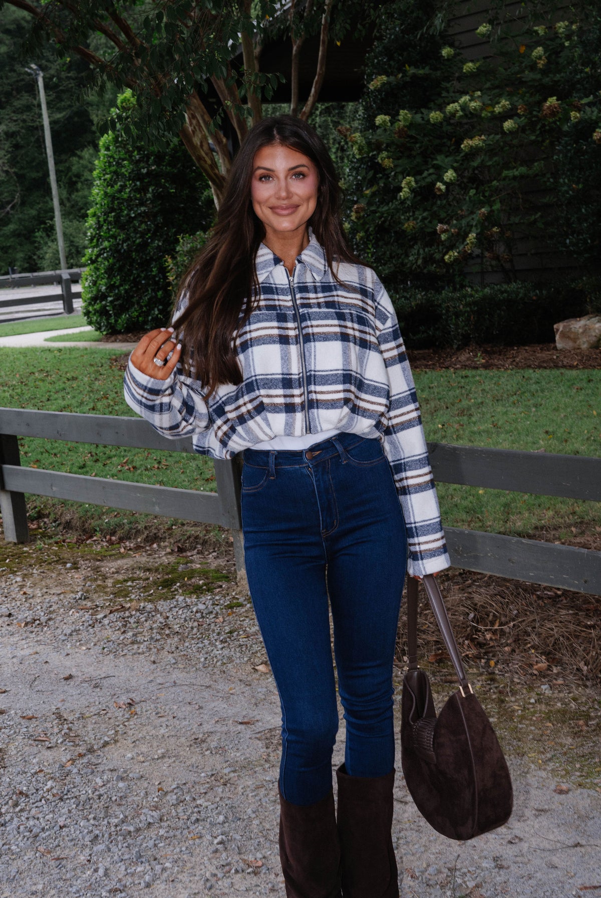 Darcy Flannel Pleated Cropped Jacket-Navy