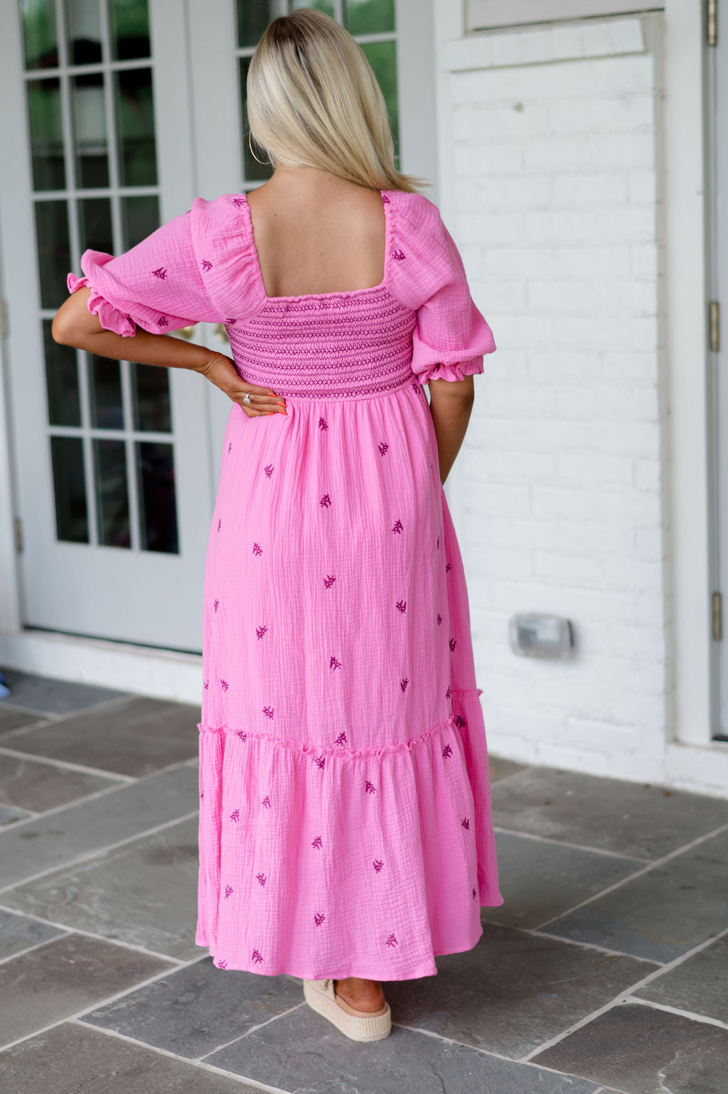 Paxton Embroidered Maxi Dress-Pink