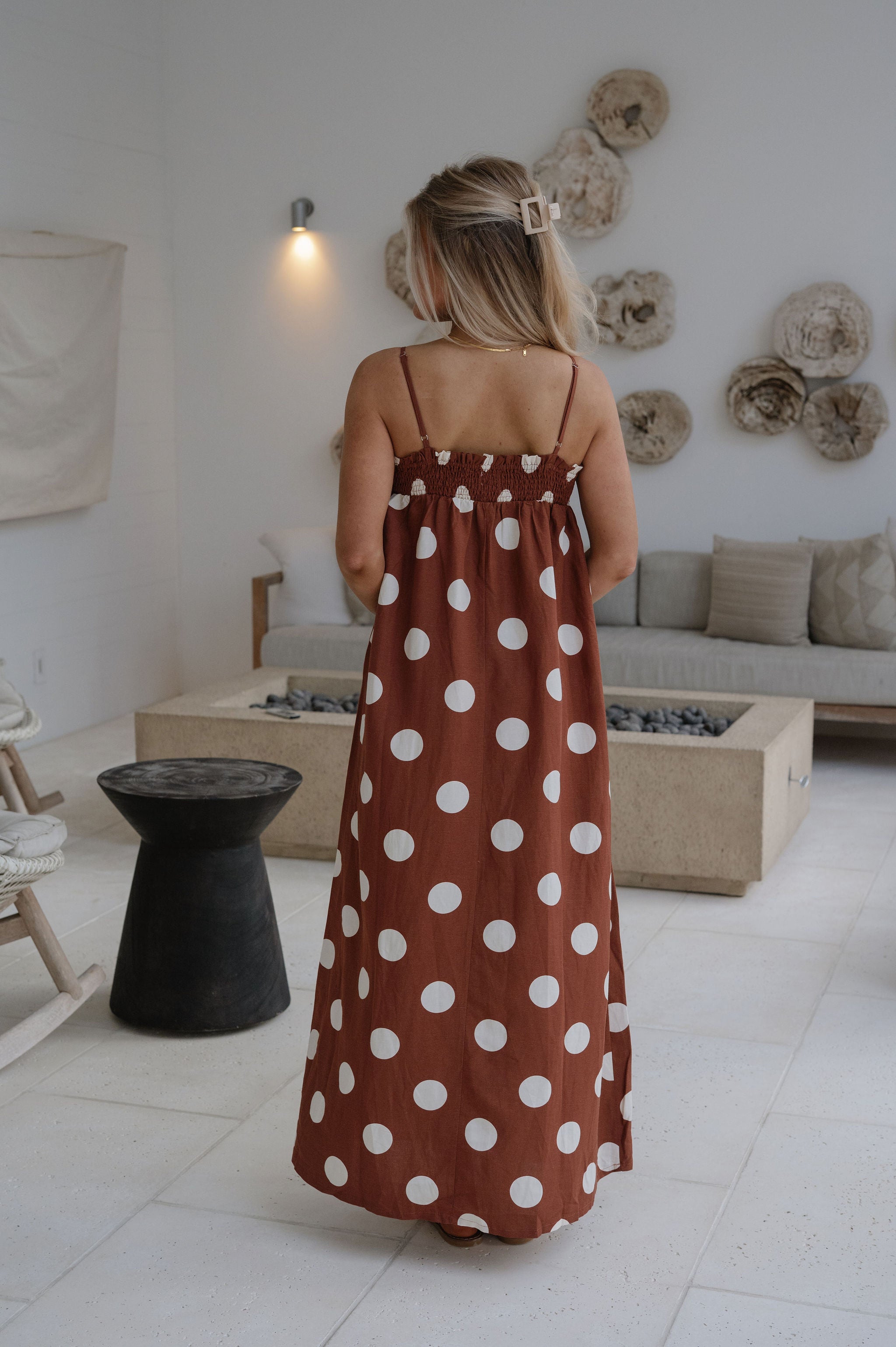 Miley Polka Dot Maxi Dress-Brown