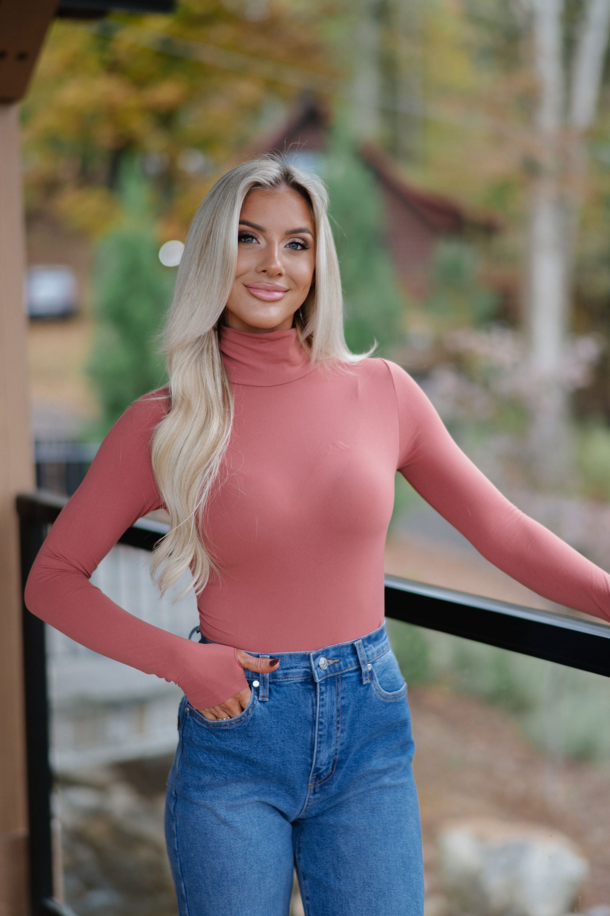 London Mock Neck Bodysuit-Rust