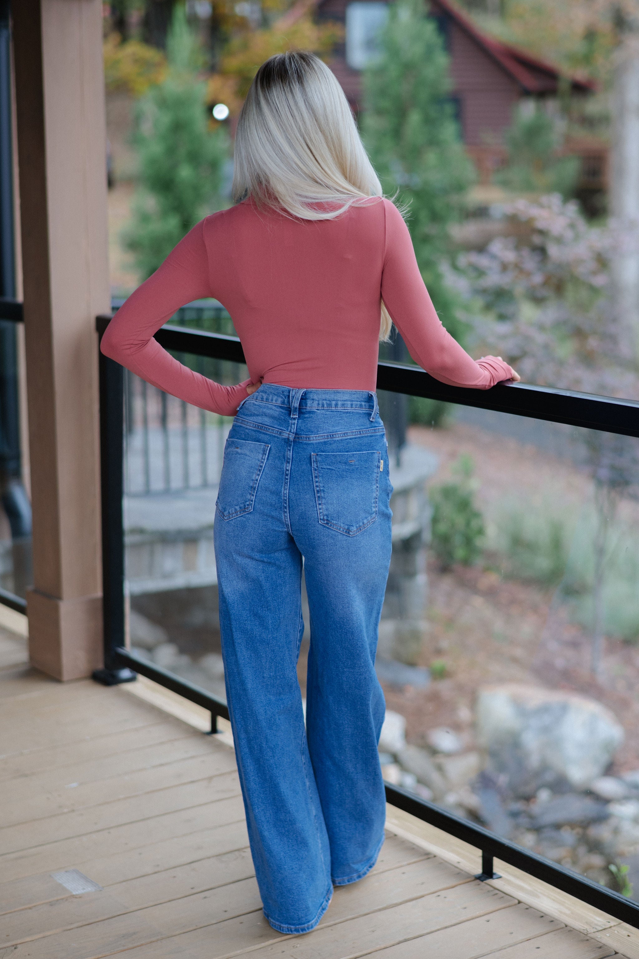 London Mock Neck Bodysuit-Rust