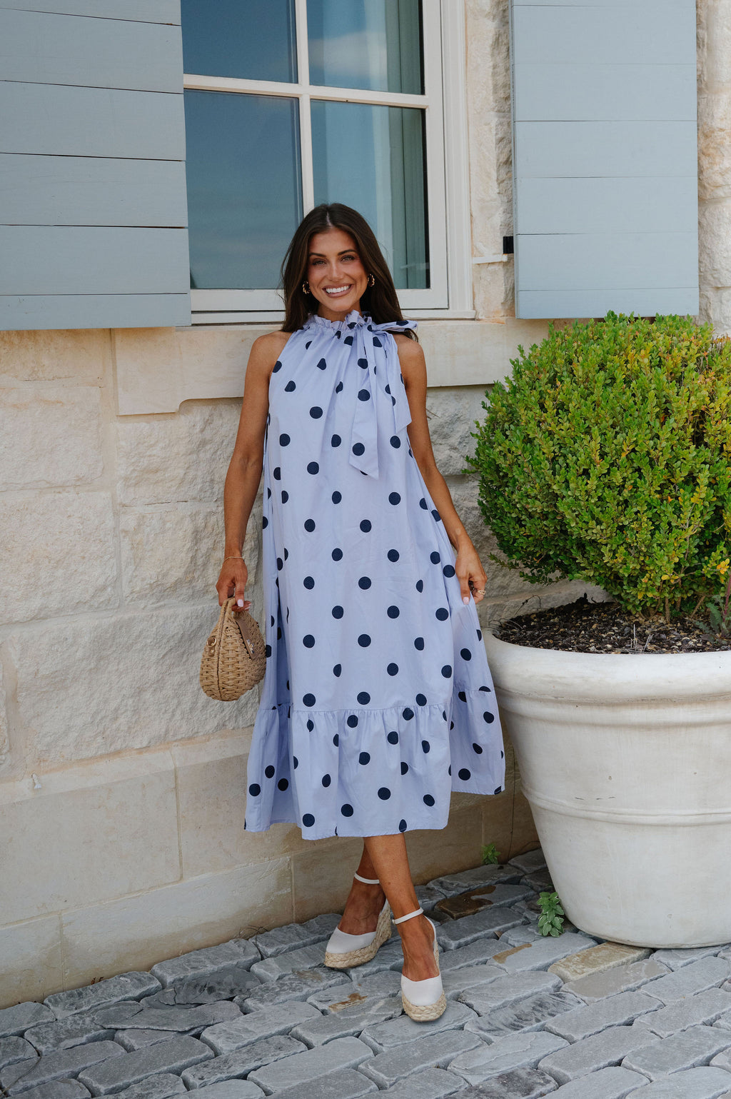 navy dress with white polka dots Dot Mini Retro chic Berta | NAVY And White