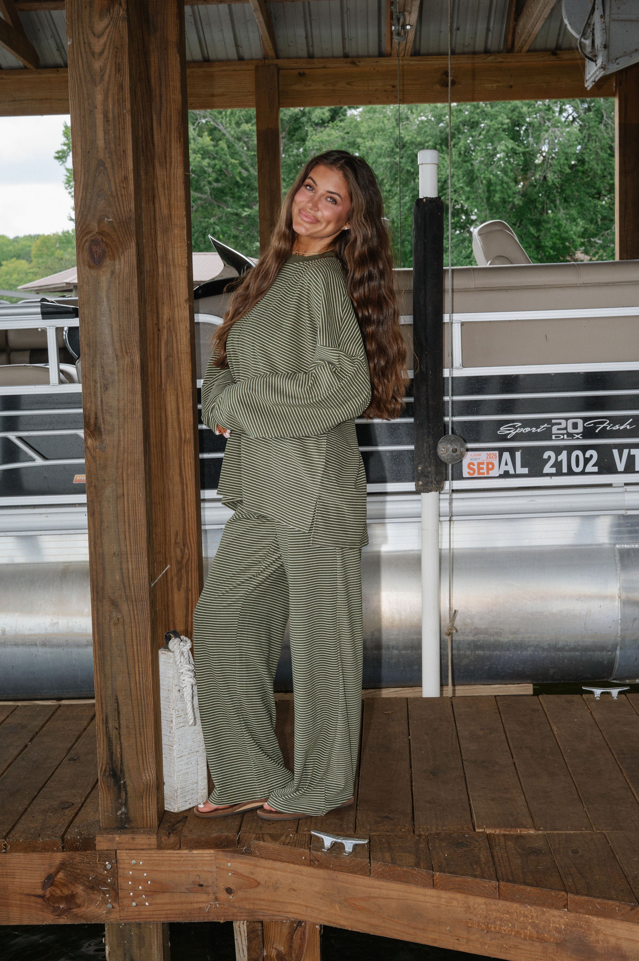 Nelly Striped Pants-Olive