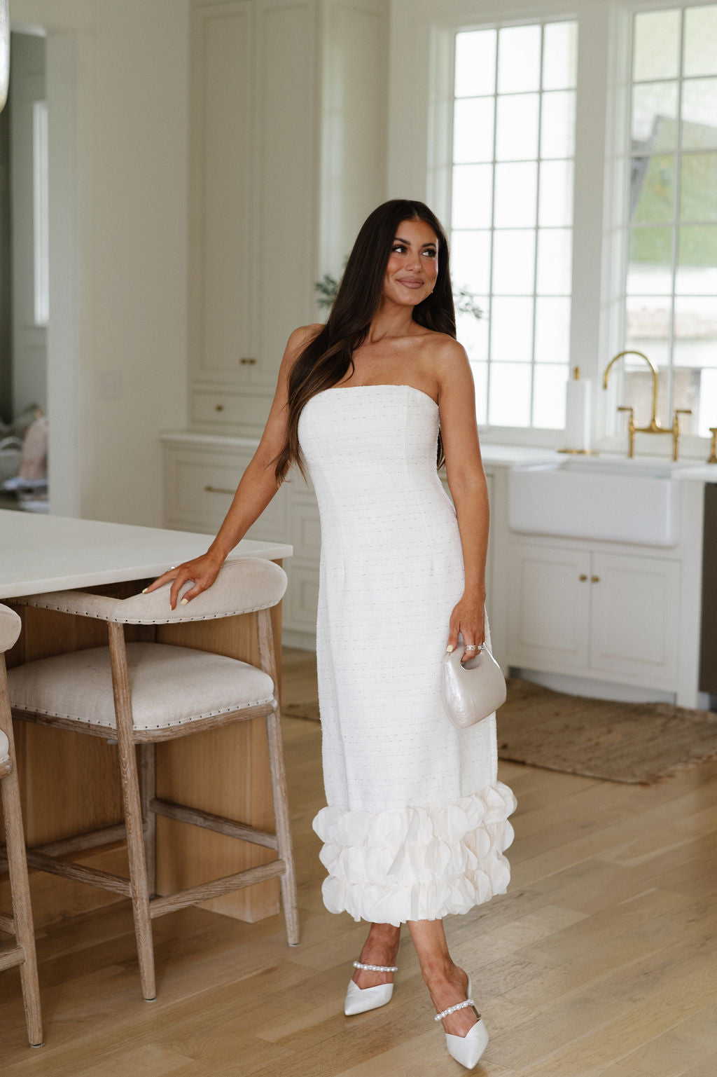 Aubrey Strapless Midi Dress-Off White