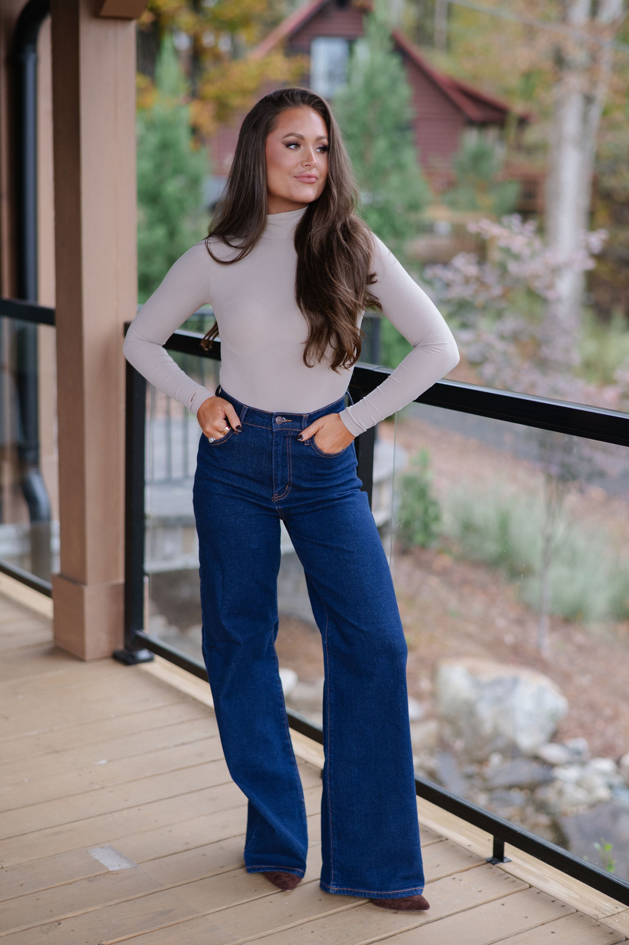 London Mock Neck Bodysuit-Sand