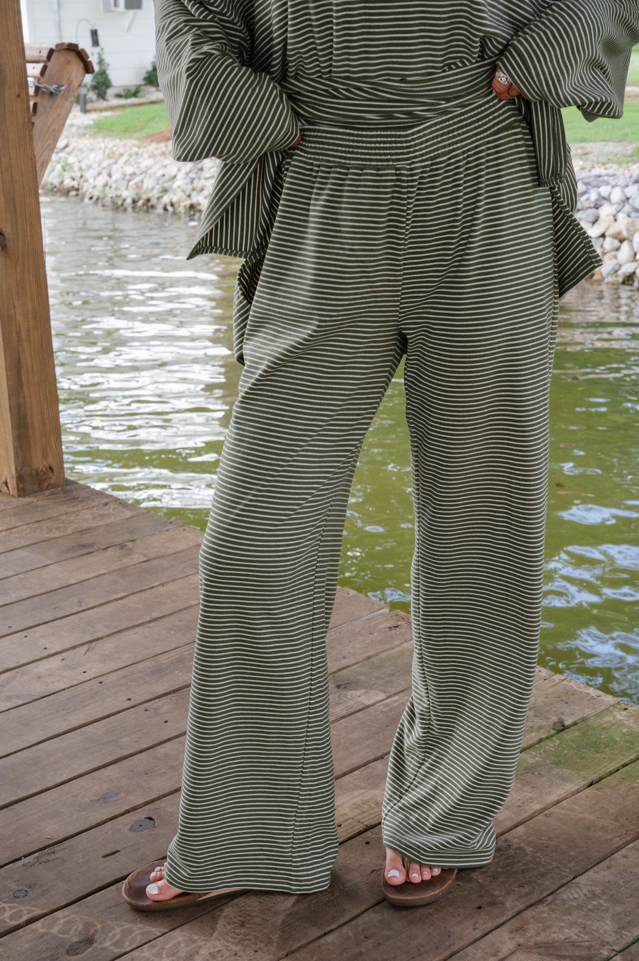 Nelly Striped Pants-Olive