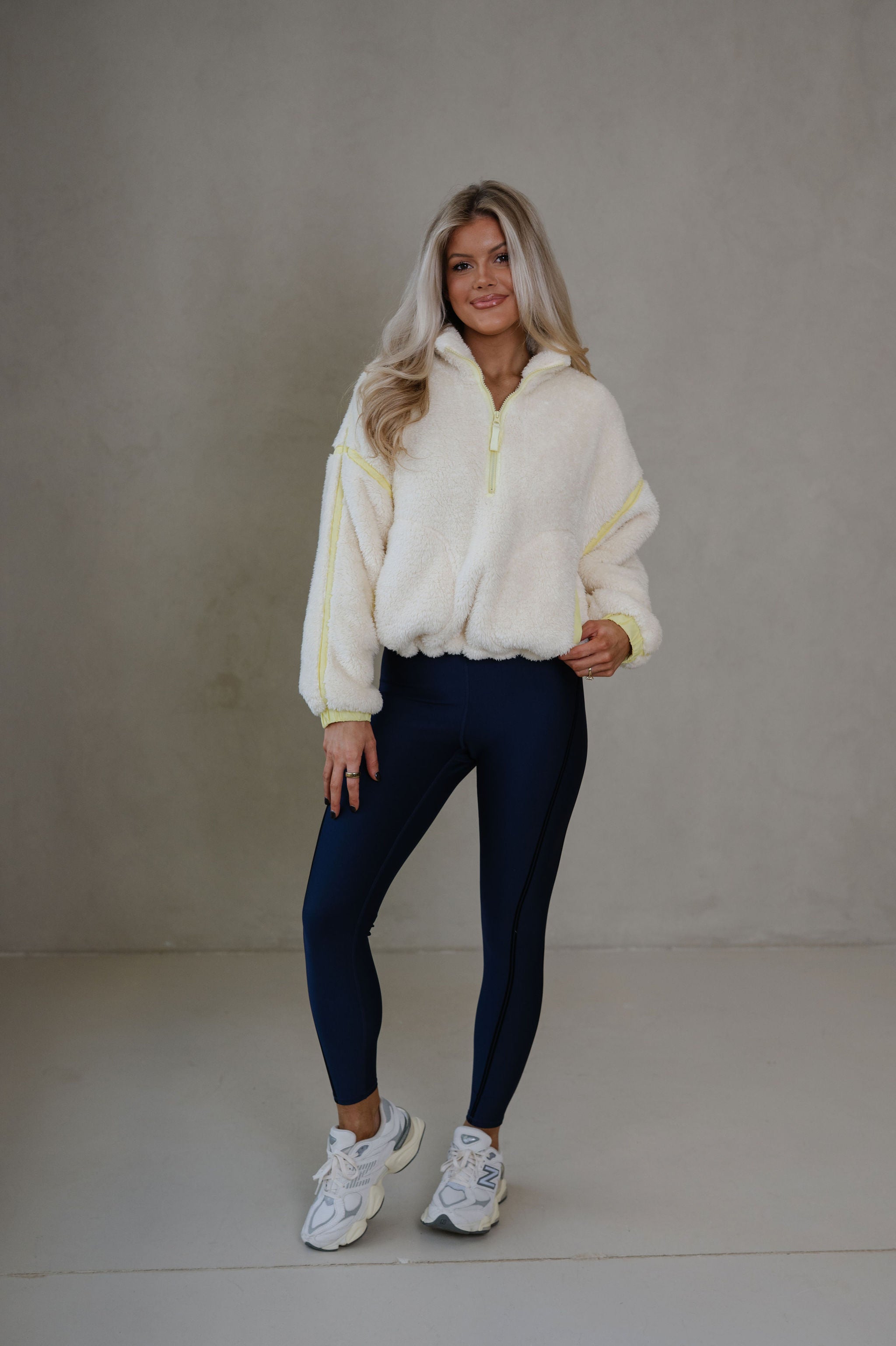 Hailey Sherpa Pullover-Ivory/Yellow