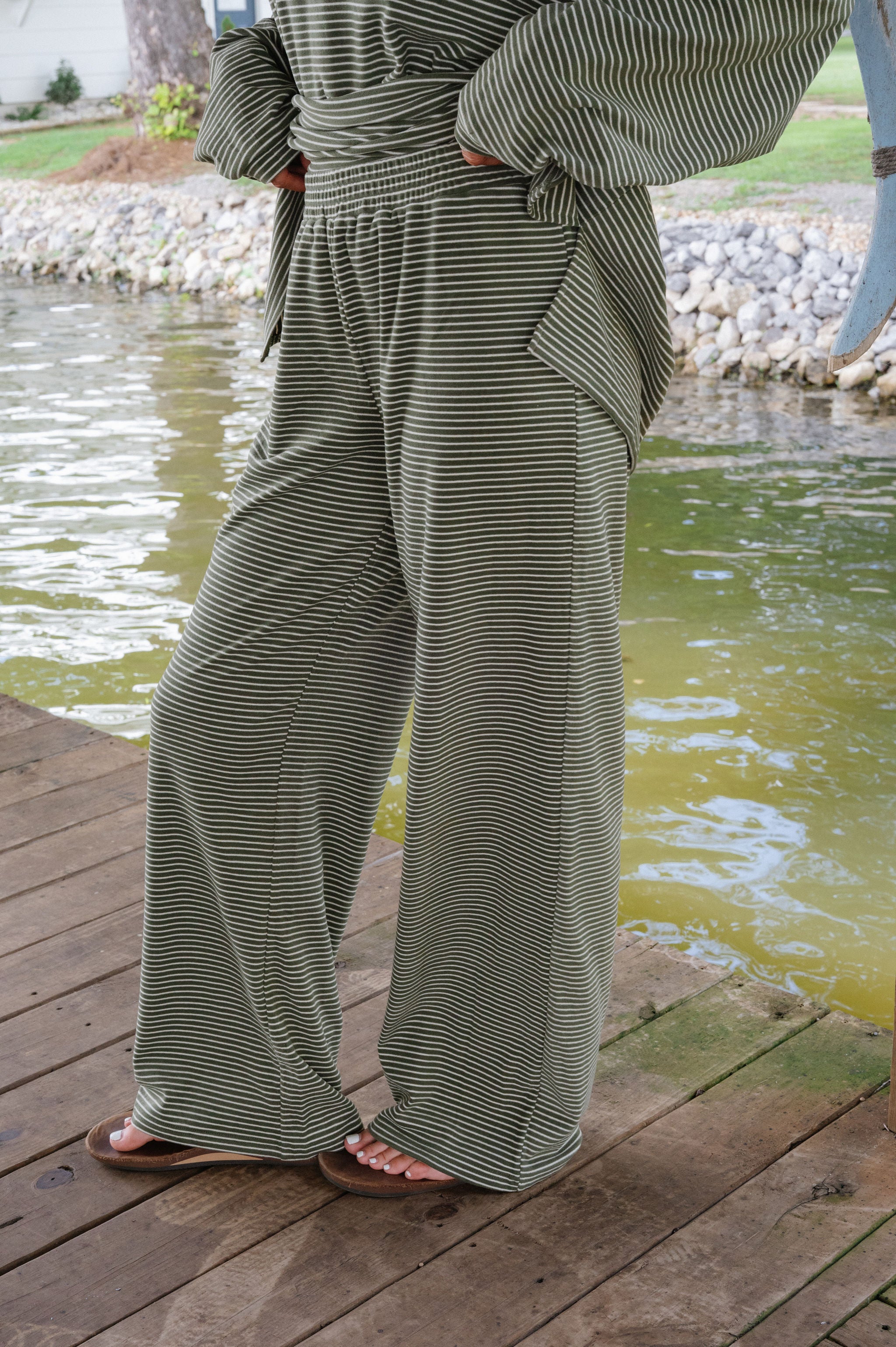 Nelly Striped Pants-Olive