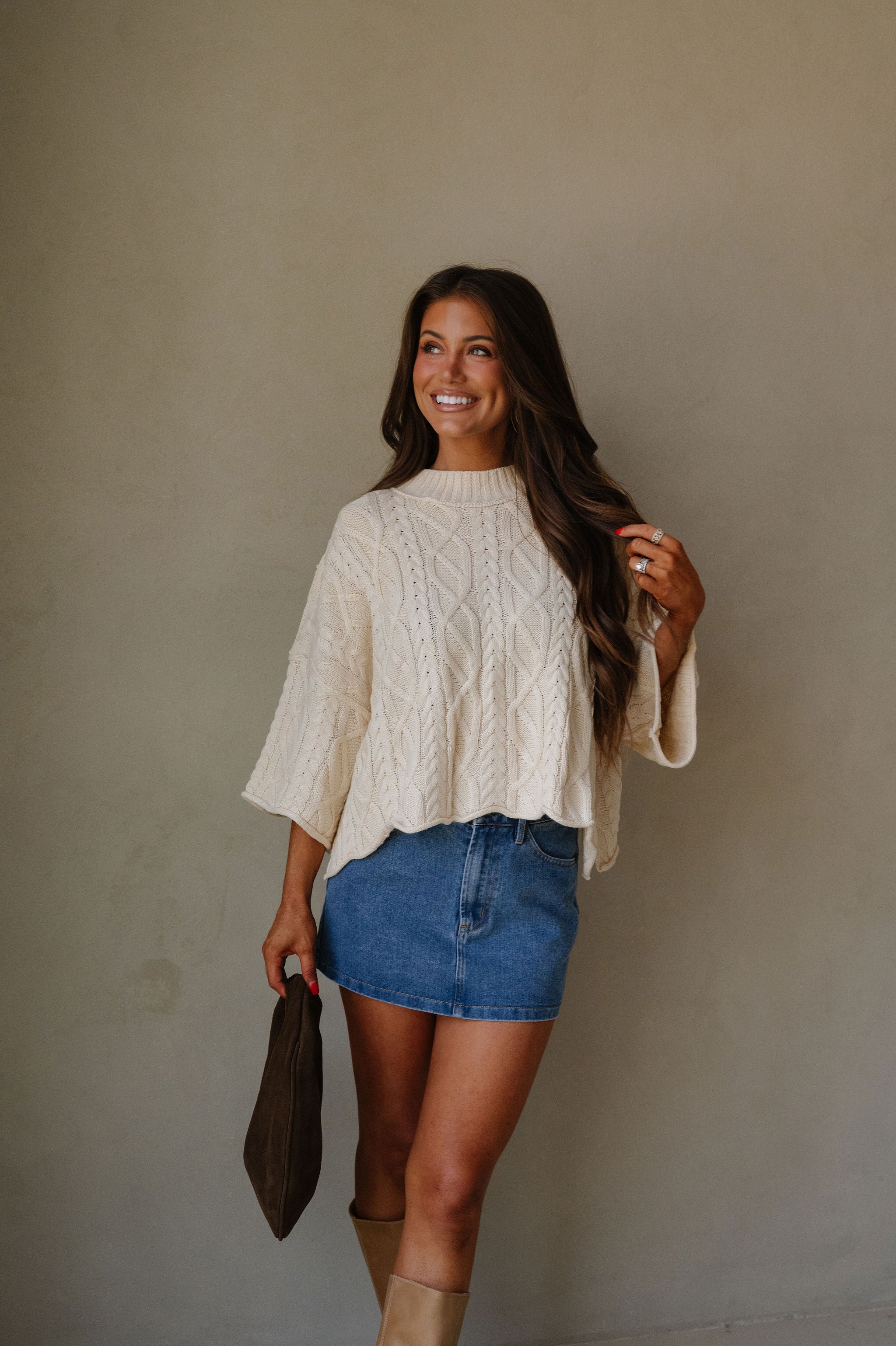 Chunky Ribbed Cable Knit Sweater-Cream