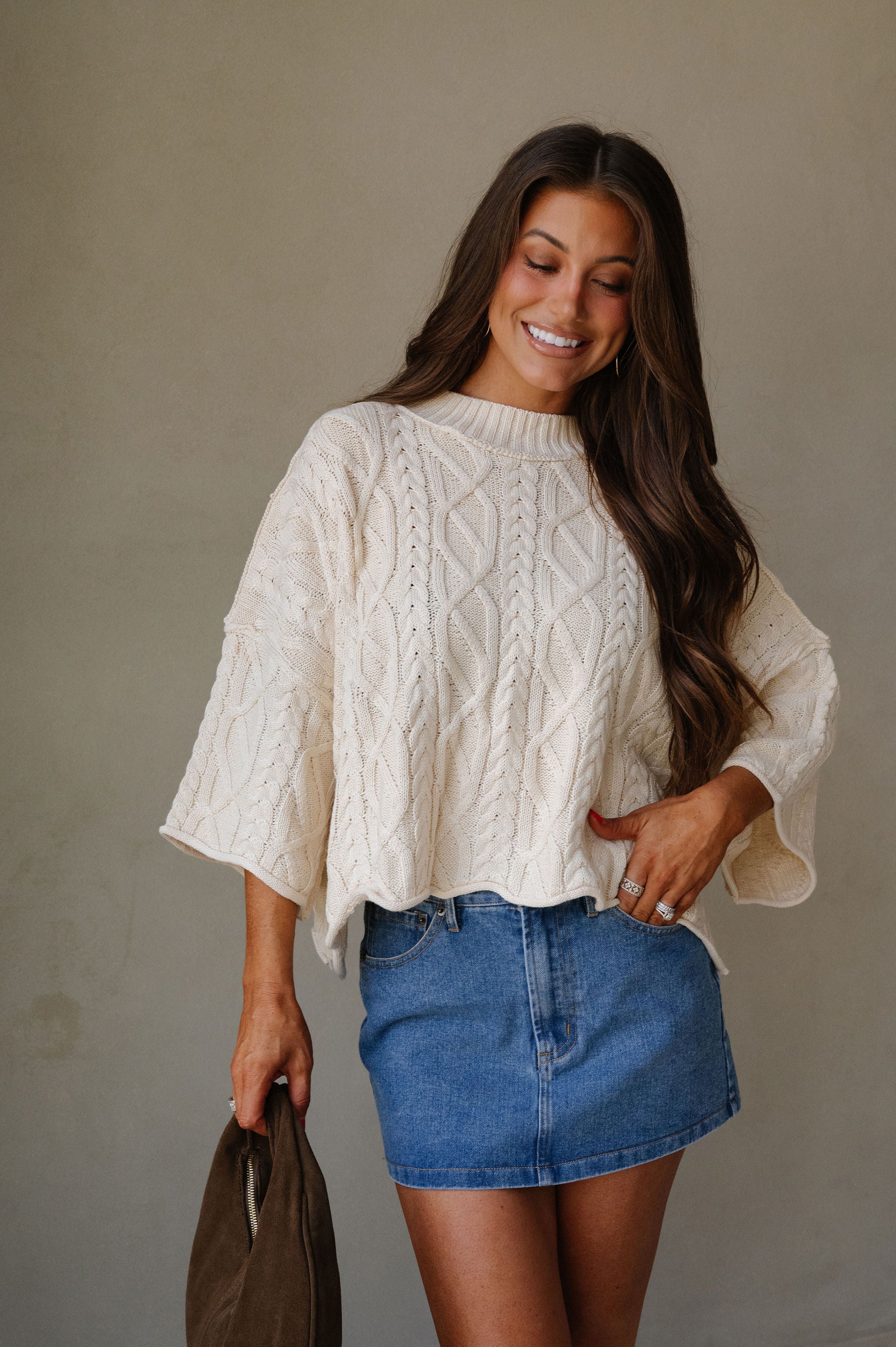 Chunky Ribbed Cable Knit Sweater-Cream