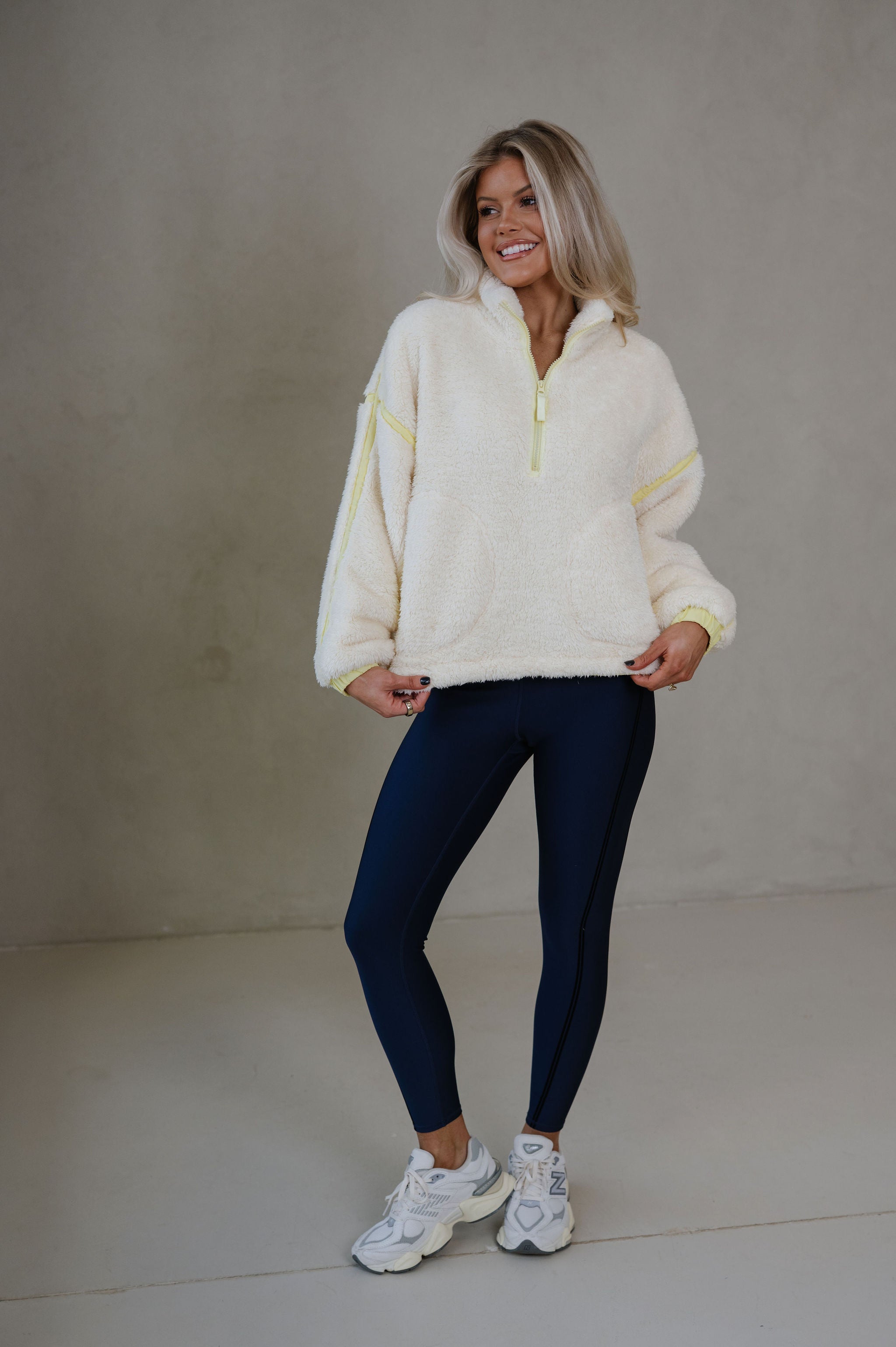 Hailey Sherpa Pullover-Ivory/Yellow