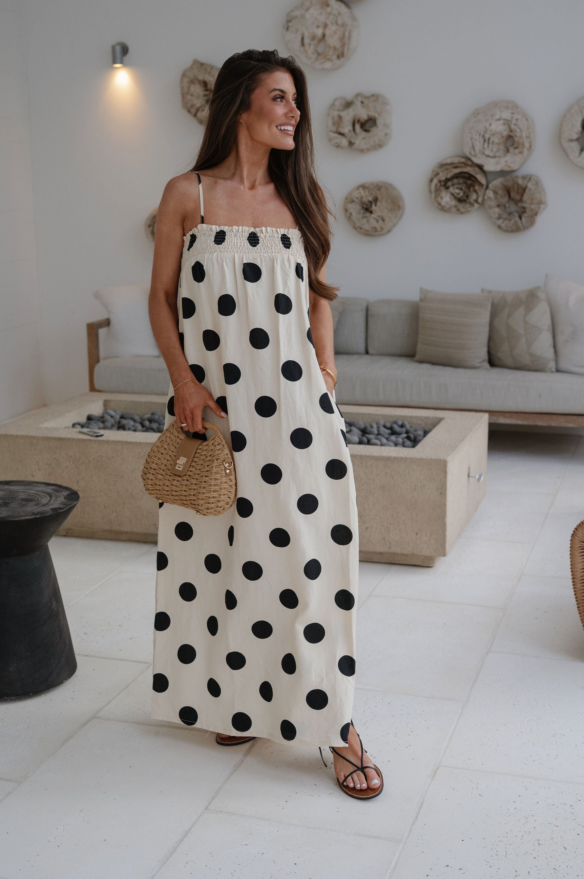 Miley Polka Dot Maxi Dress-Cream