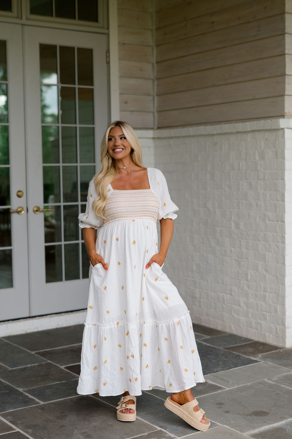 Paxton Embroidered Maxi Dress-Off White