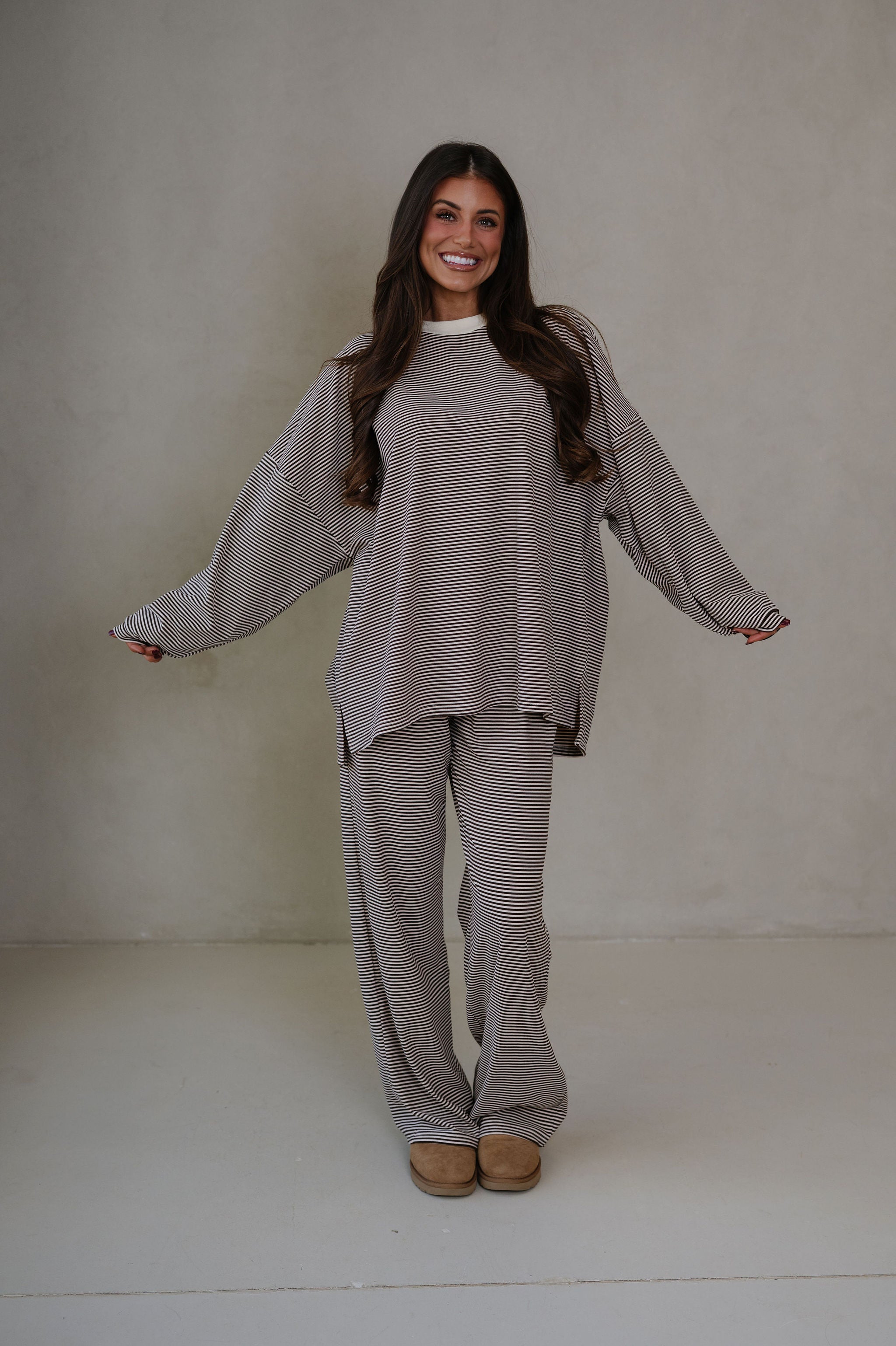 Lincoln Striped Oversized Top-Brown