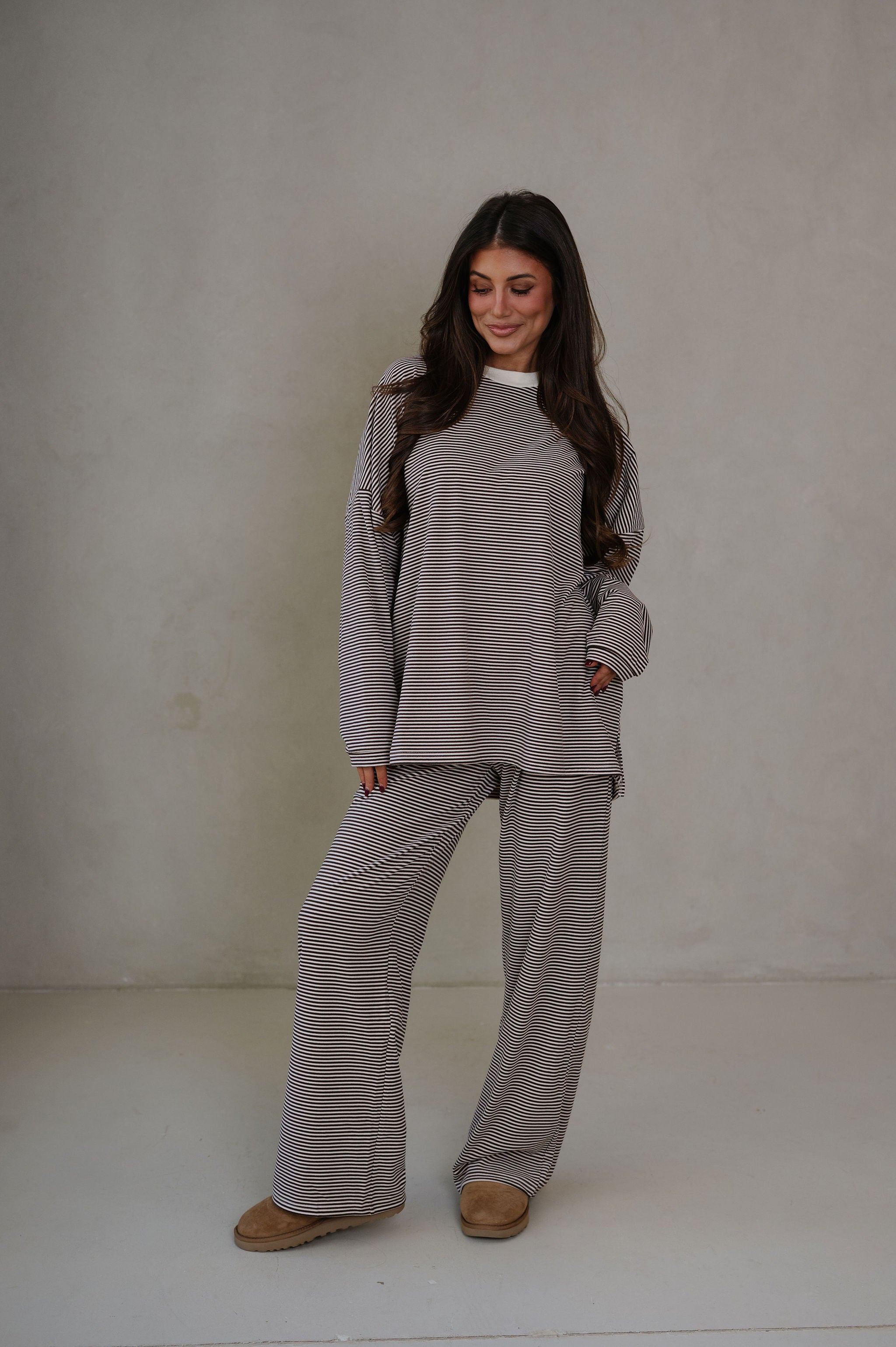 Lincoln Striped Oversized Top-Brown