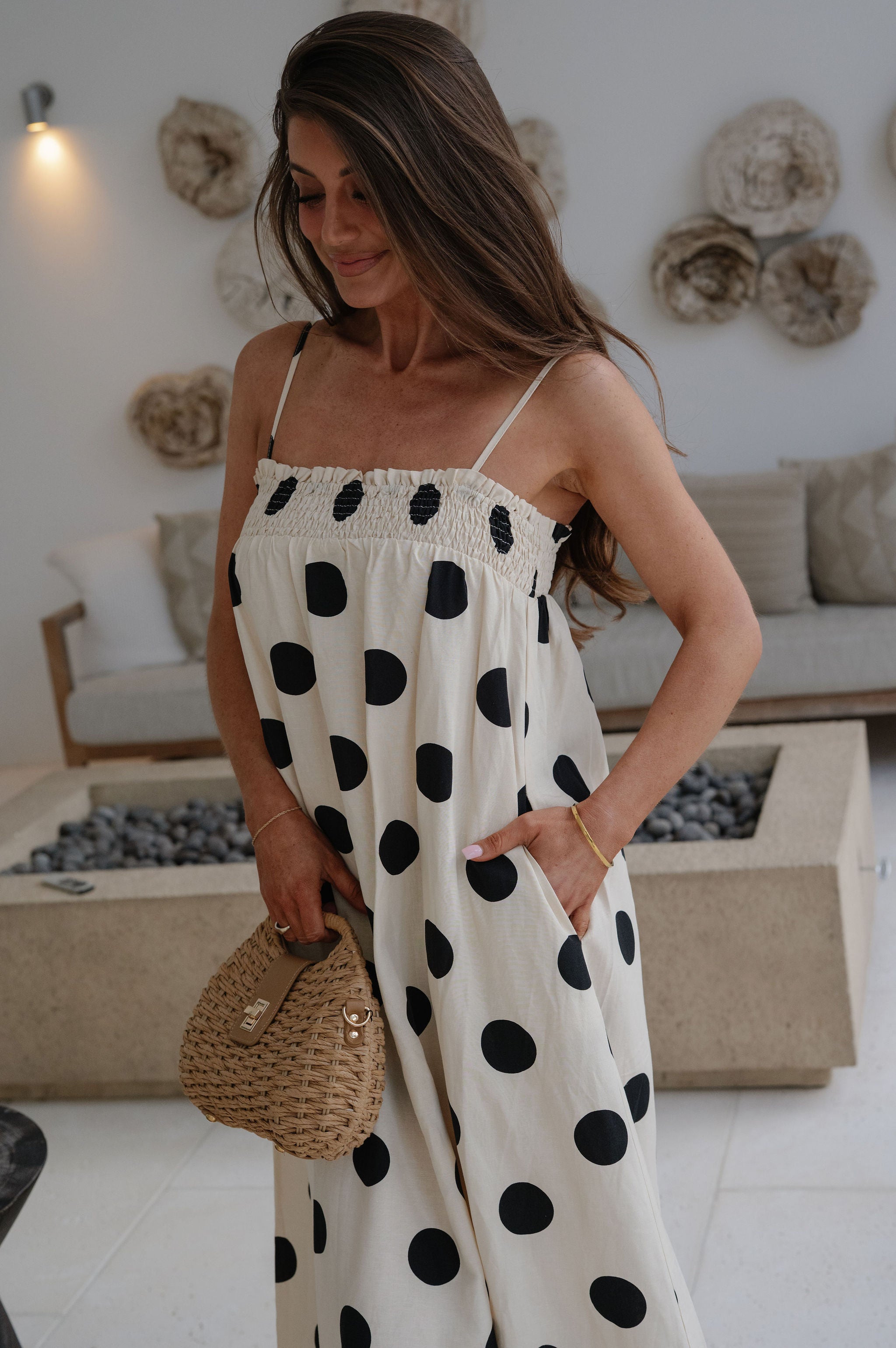 Miley Polka Dot Maxi Dress-Cream