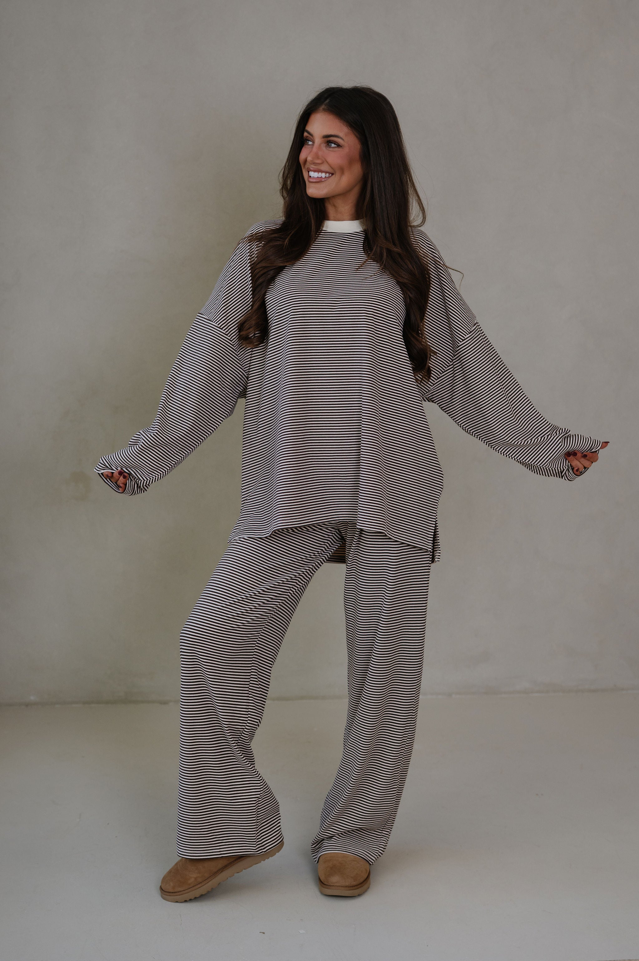 Lincoln Striped Oversized Top-Brown