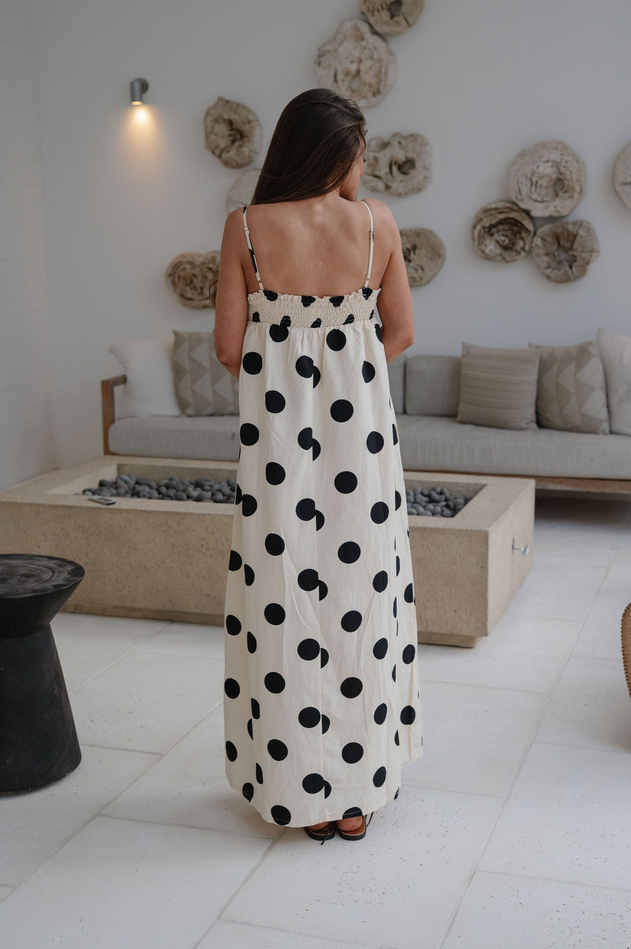 Miley Polka Dot Maxi Dress-Cream