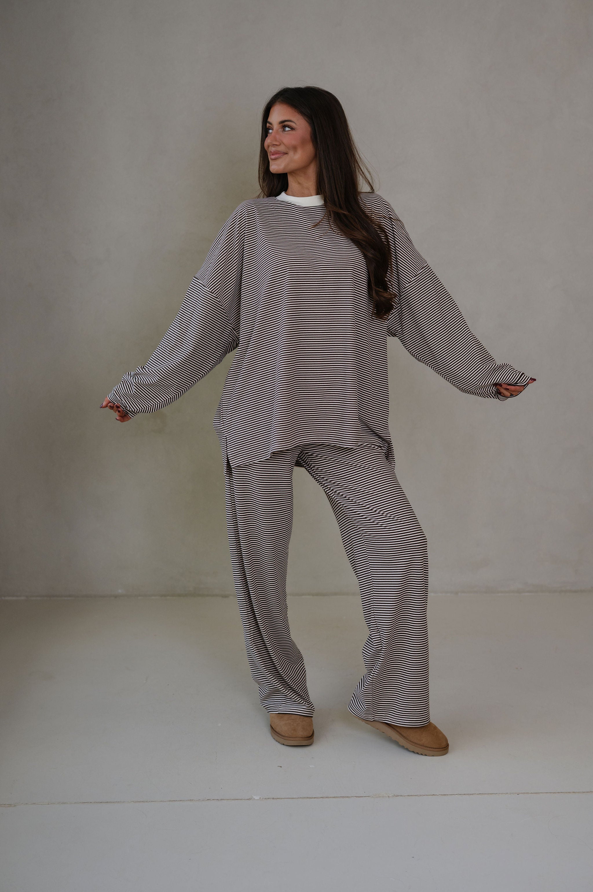 Lincoln Striped Oversized Top-Brown