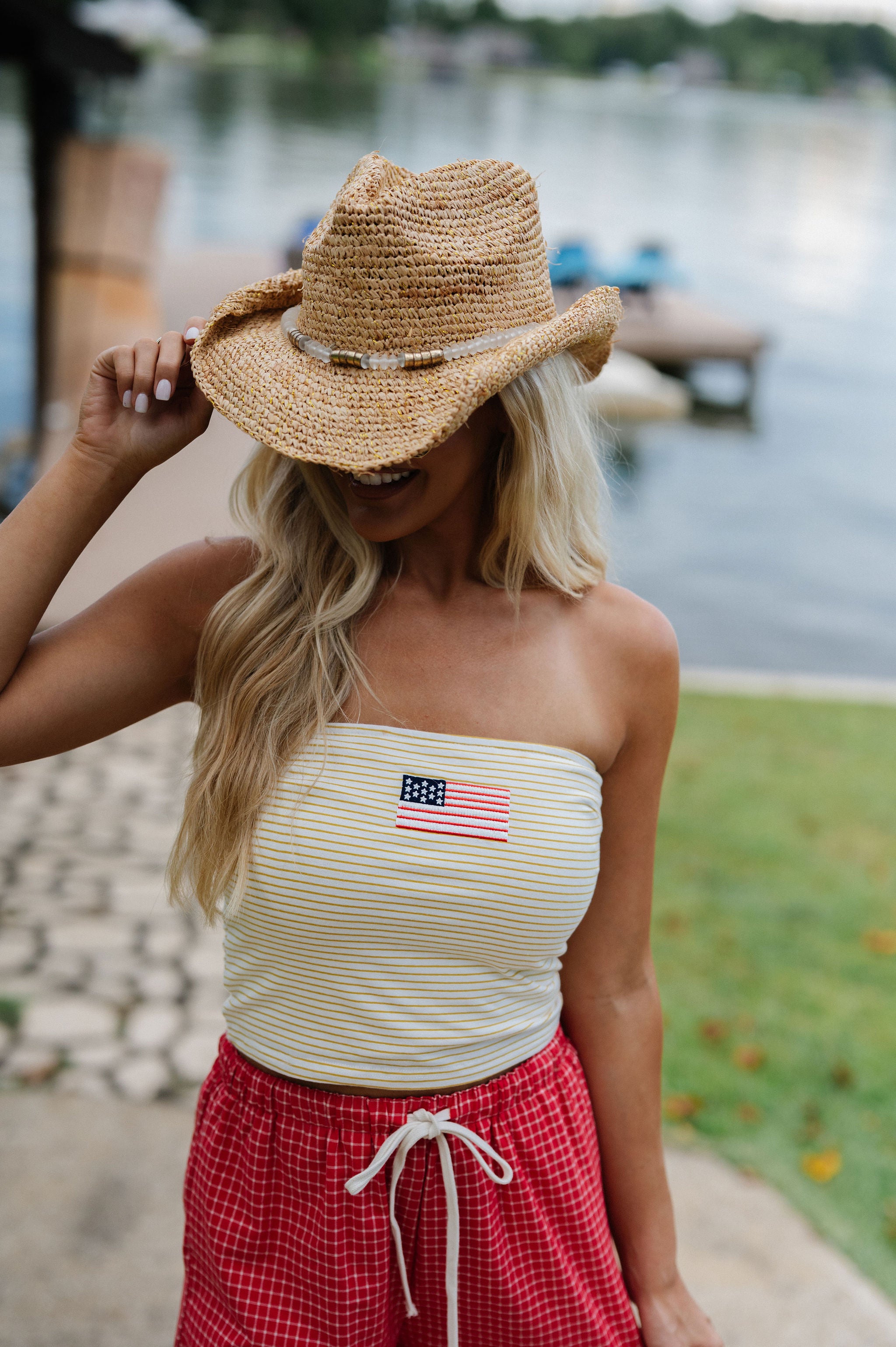 Stars And Stripes Tube Top-Yellow/Ivory
