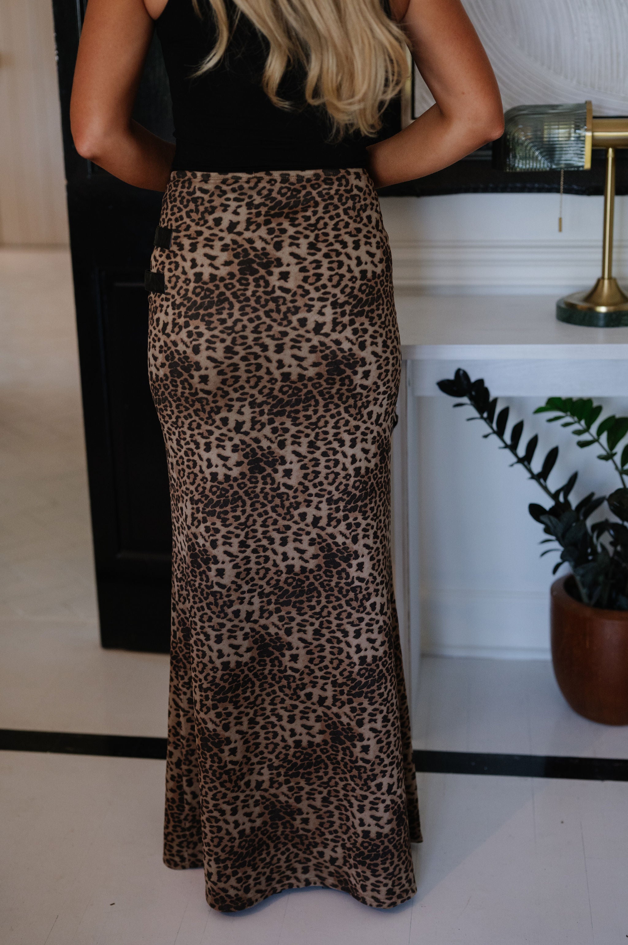 Leopard Double Buckle Maxi Skirt
