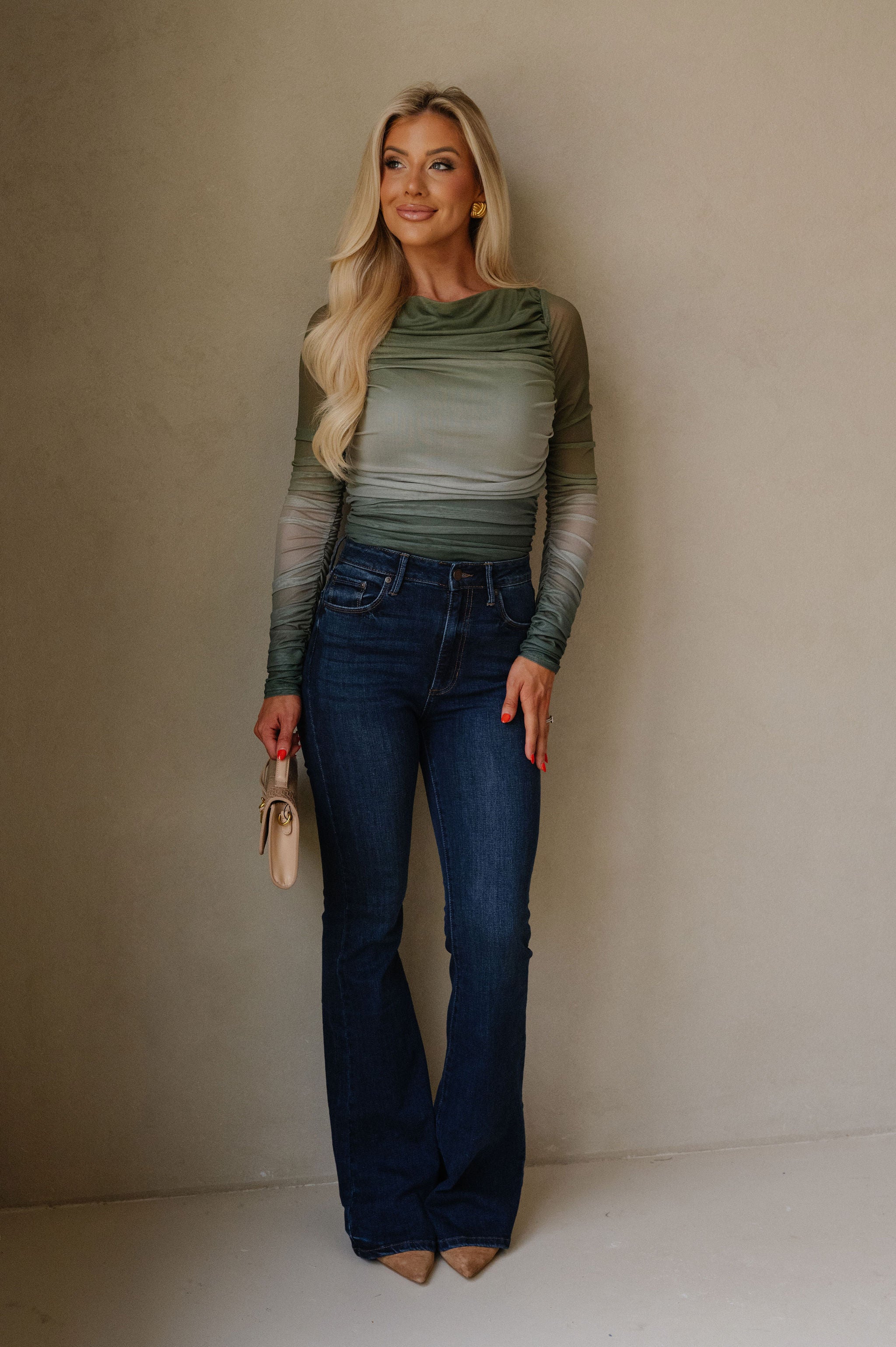 Ombre Shirring Top-Green