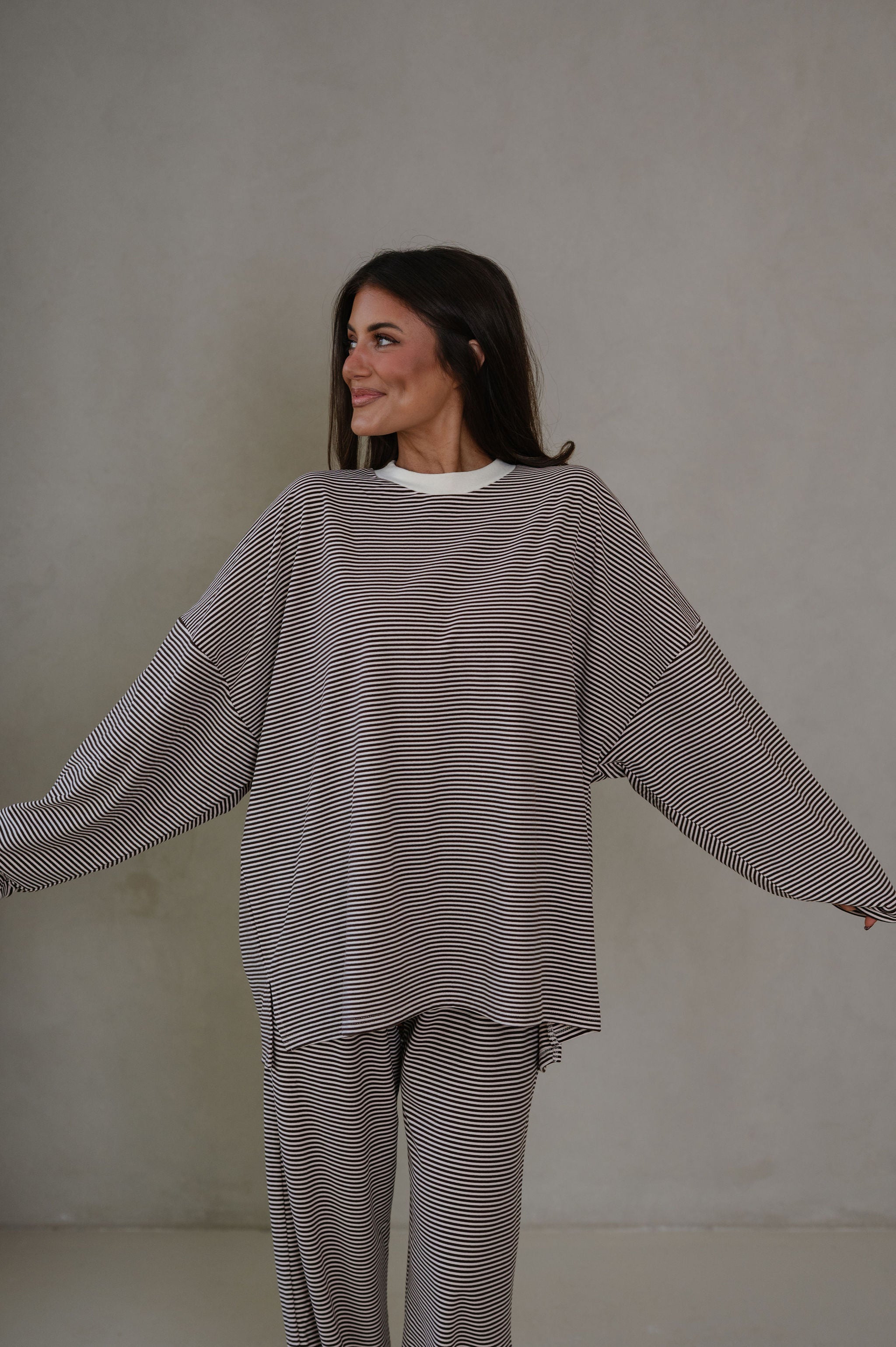 Lincoln Striped Oversized Top-Brown