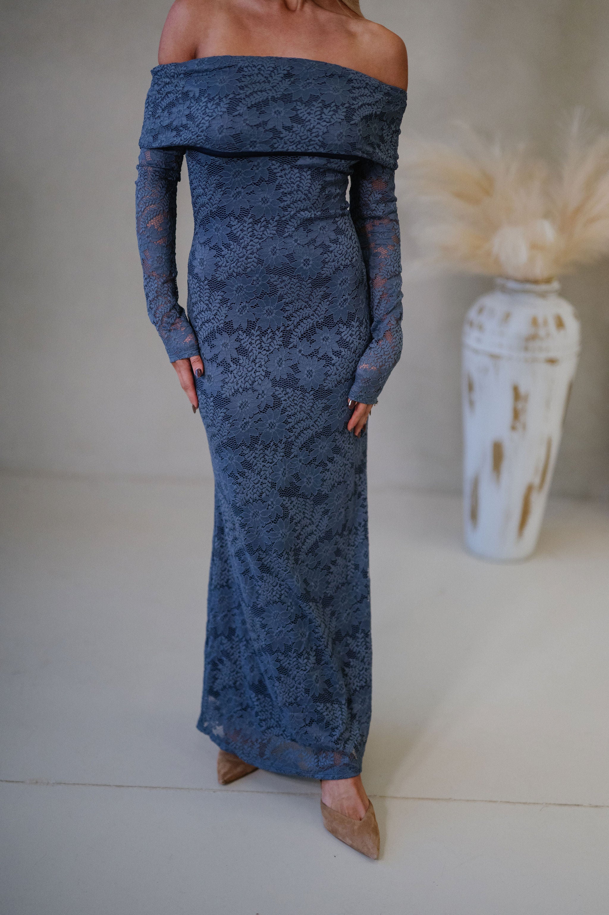 Bridges Fold Over Maxi Dress-Indigo