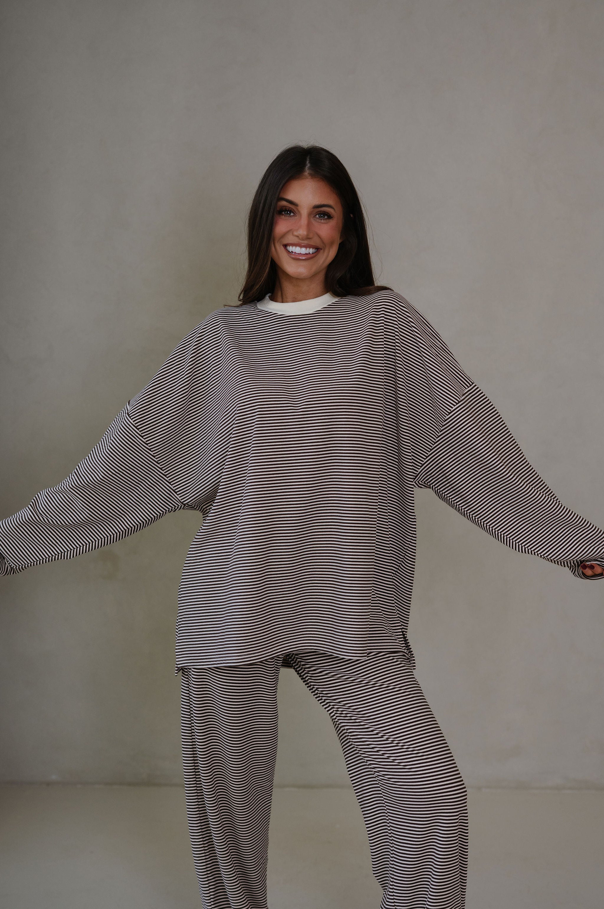 Lincoln Striped Oversized Top-Brown