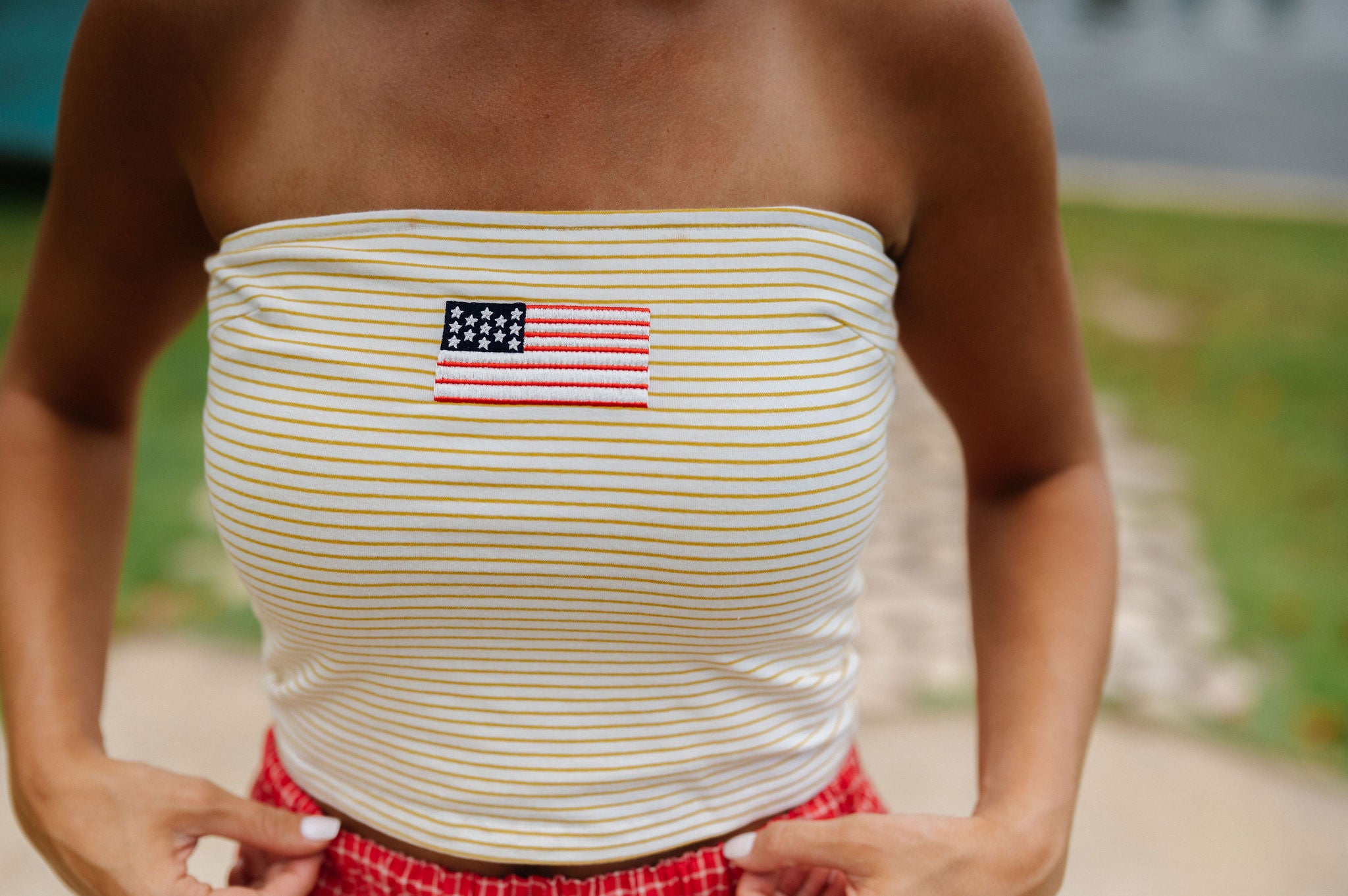 Stars And Stripes Tube Top-Yellow/Ivory