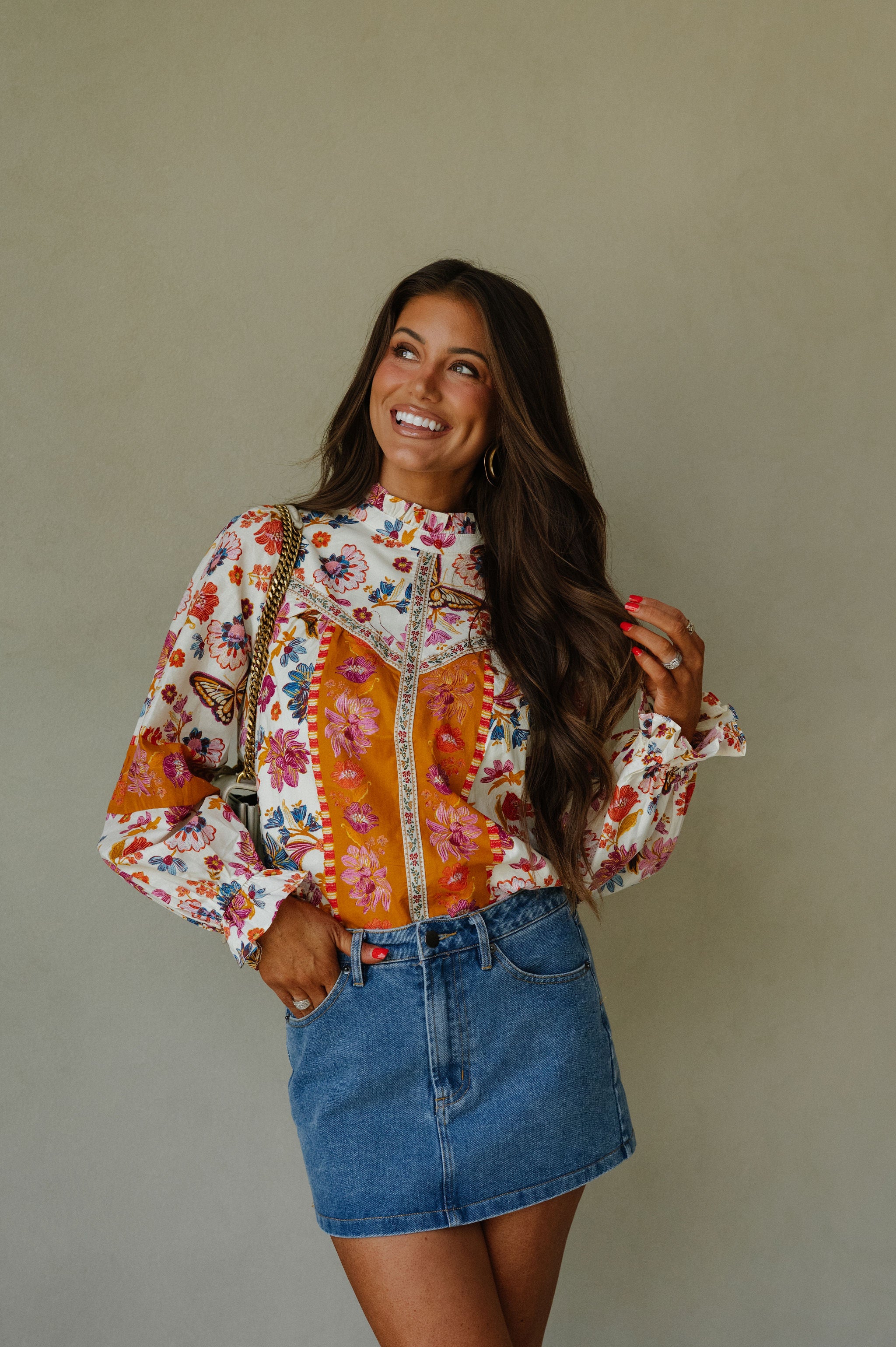 Hallie Multi Floral Top-Ivory