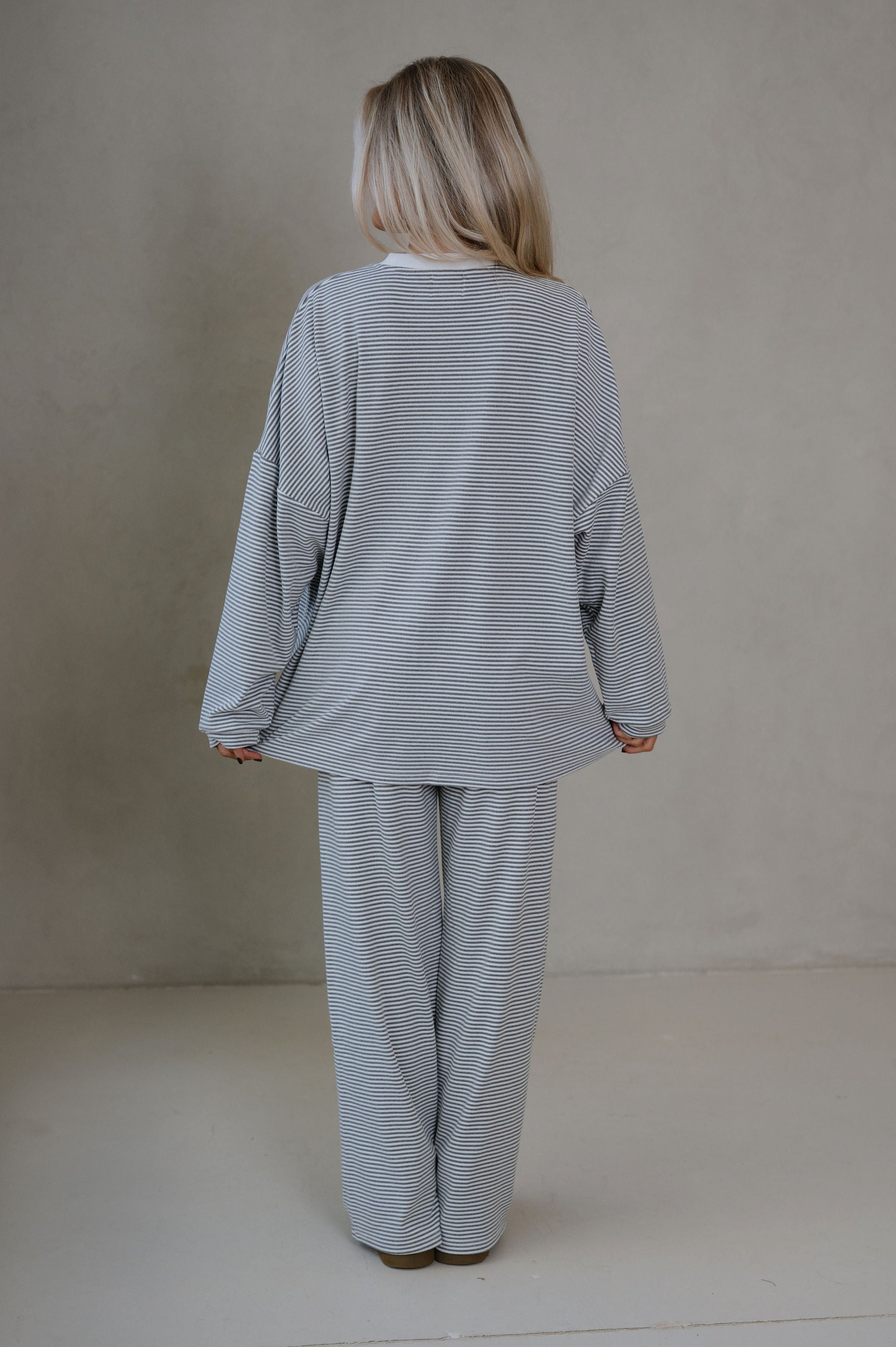 Lenni Striped Oversized Top-Charcoal