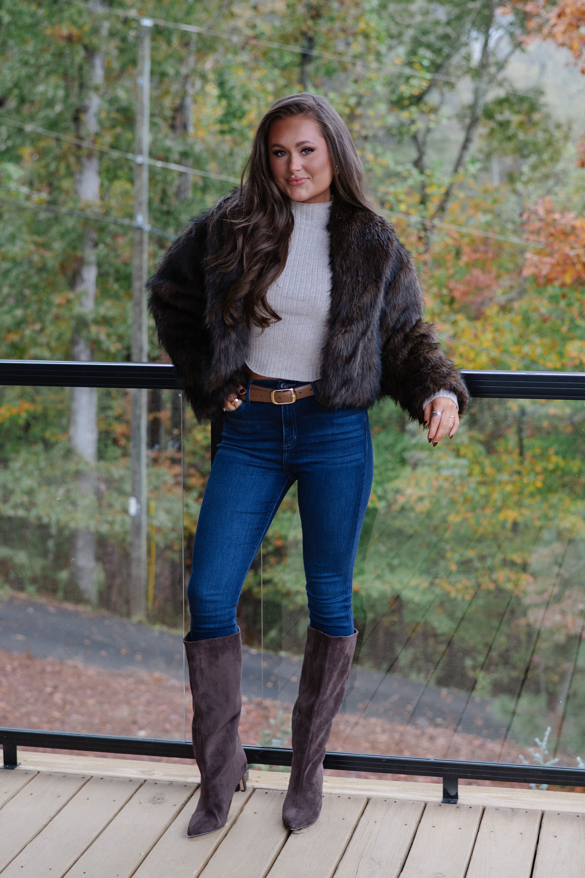 Maddie Faux Fur Jacket-Brown